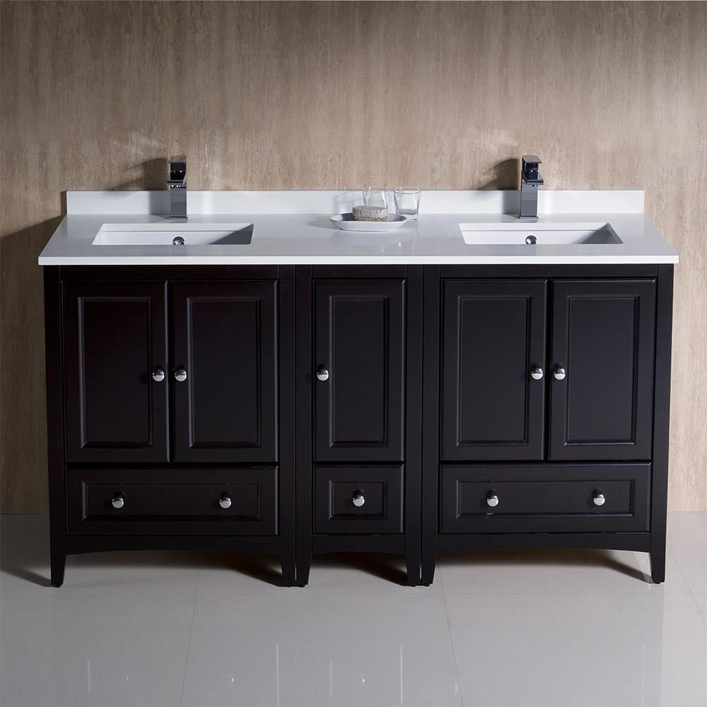 Fresca FCB20-241224ES-CWH-U Oxford 60-in Espresso Undermount Double sink Bathroom Vanity with White Quartz Top