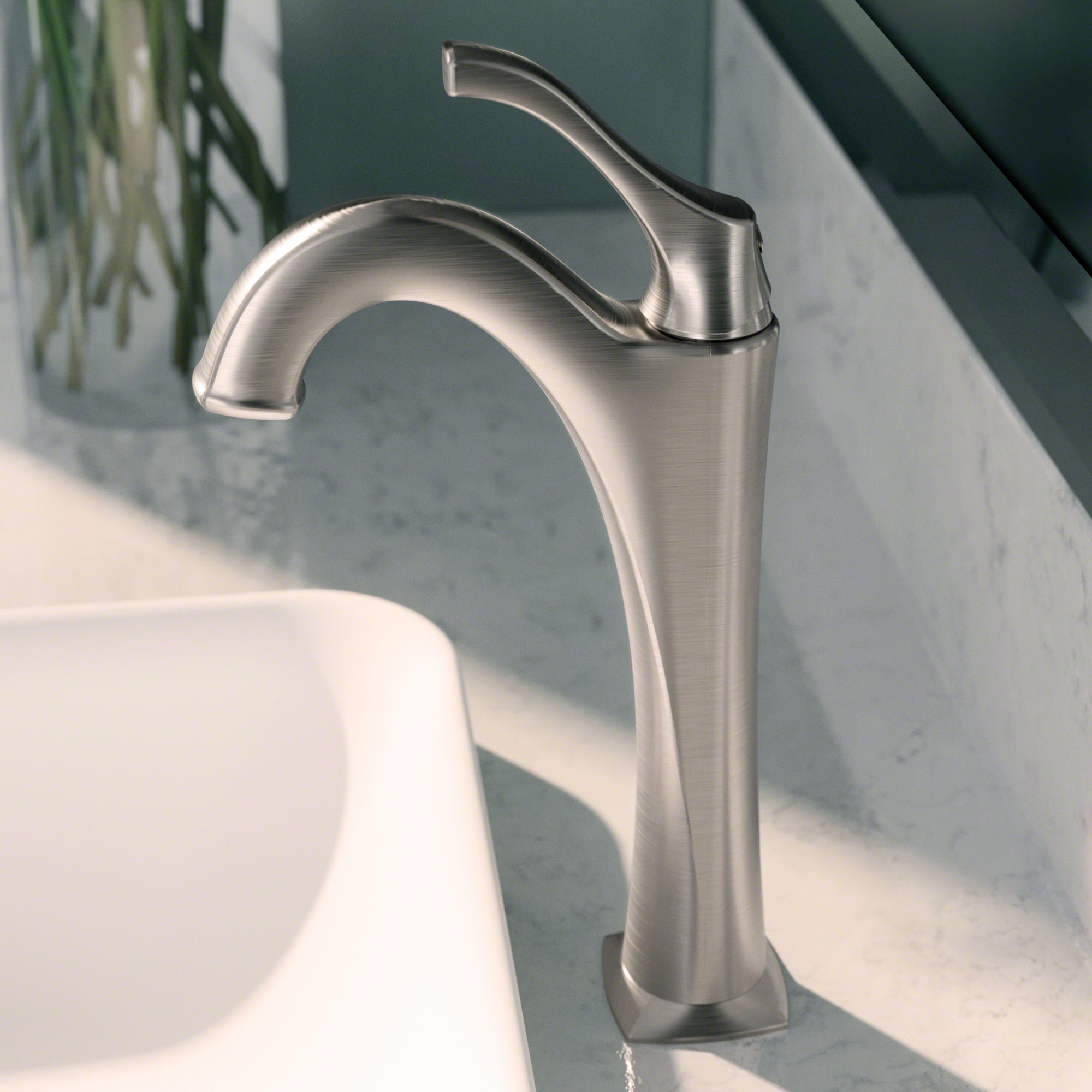 Kraus KVF-1200SFS Arlo All-Brite Spot-Free Stainless Steel Single hole 1-handle WaterSense High-arc Commercial/Residential Handle Bathroom Sink Faucet with Drain