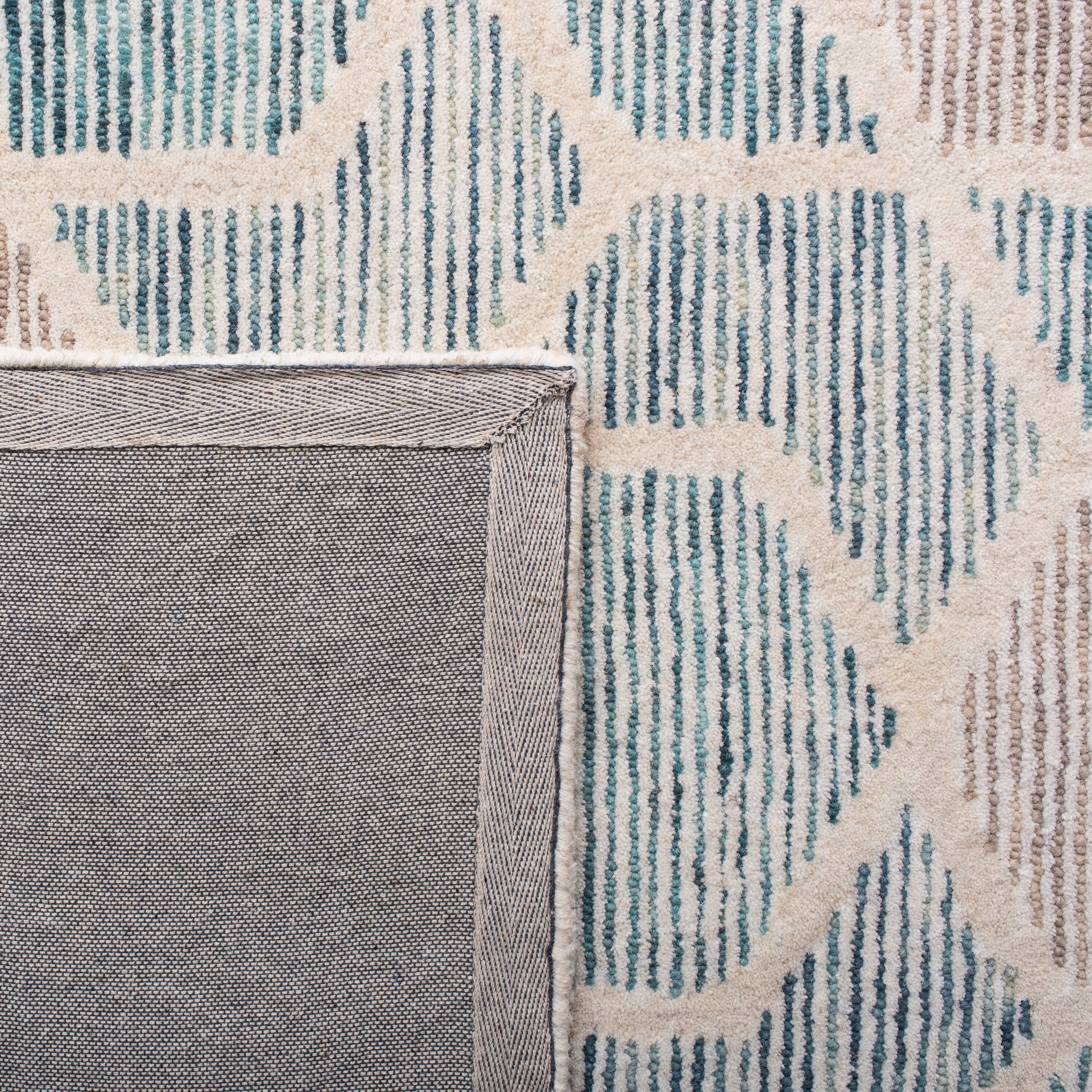 Turquoise and Beige Hand-Tufted Wool Geometric Area Rug 3' x 5'