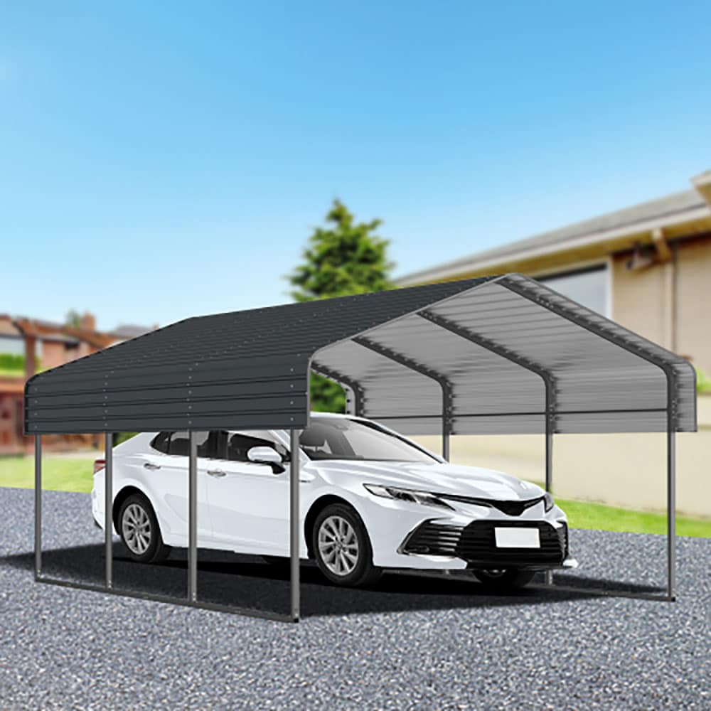 GZMR GM-QFW-00005 118.9-ft W x 164.2-ft L x 100.8-ft H Black Metal Carport with Polycarbonate Roof