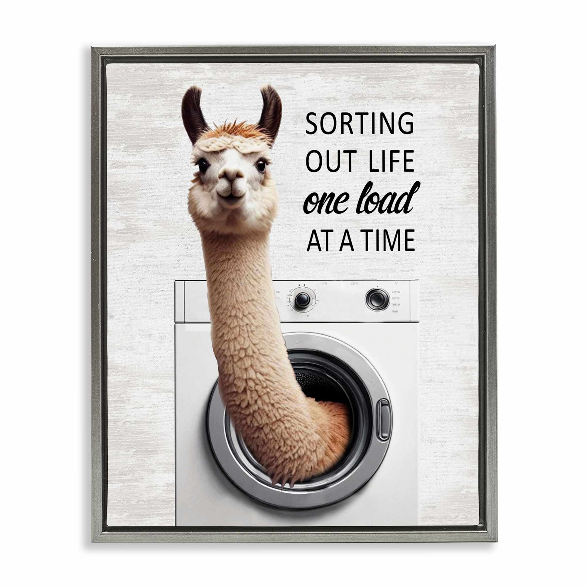 Stupell Industries BS-854-FFL-24X30 One Load At A Time Llama Gray Framed Floater Canvas Wall Art By Lettered and Lined 25 x 31
