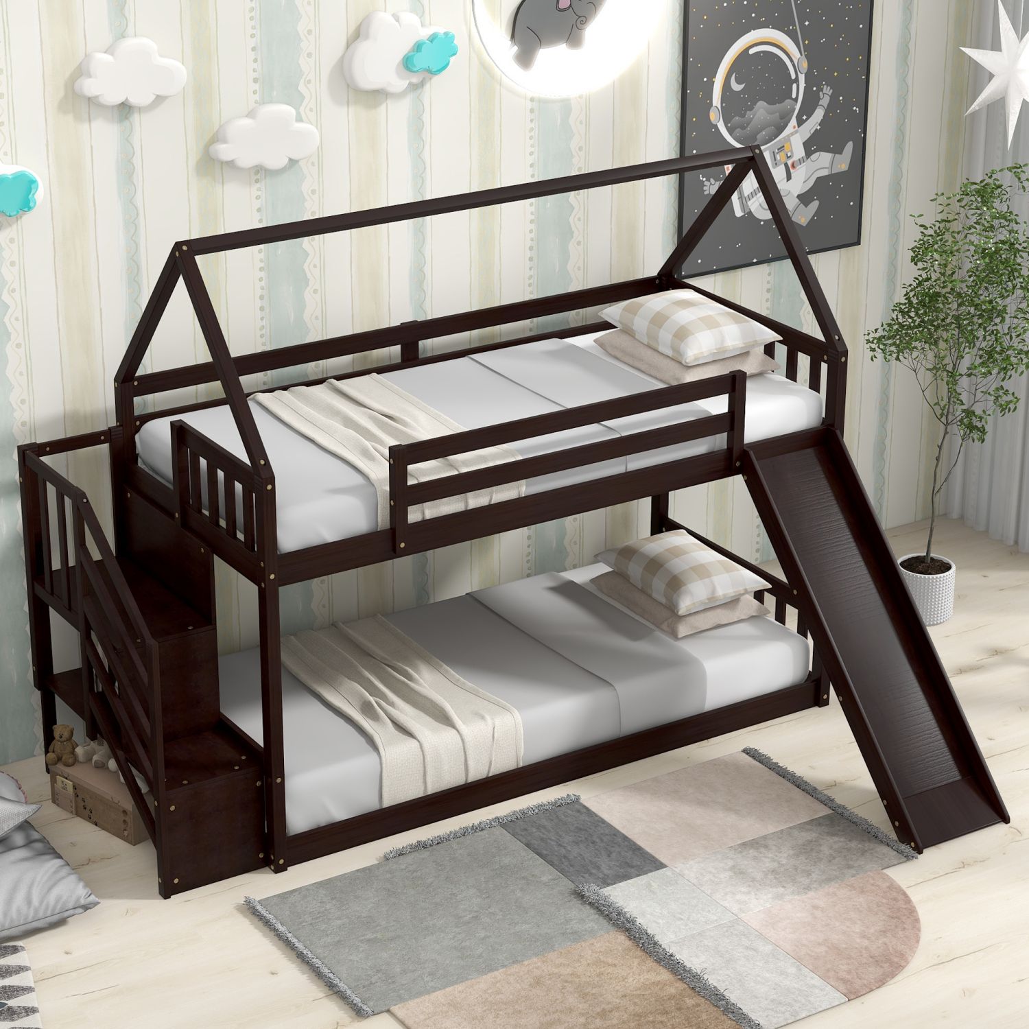 JASMODER GX000904AAP Espresso Twin Composite Platform Bed with Storage