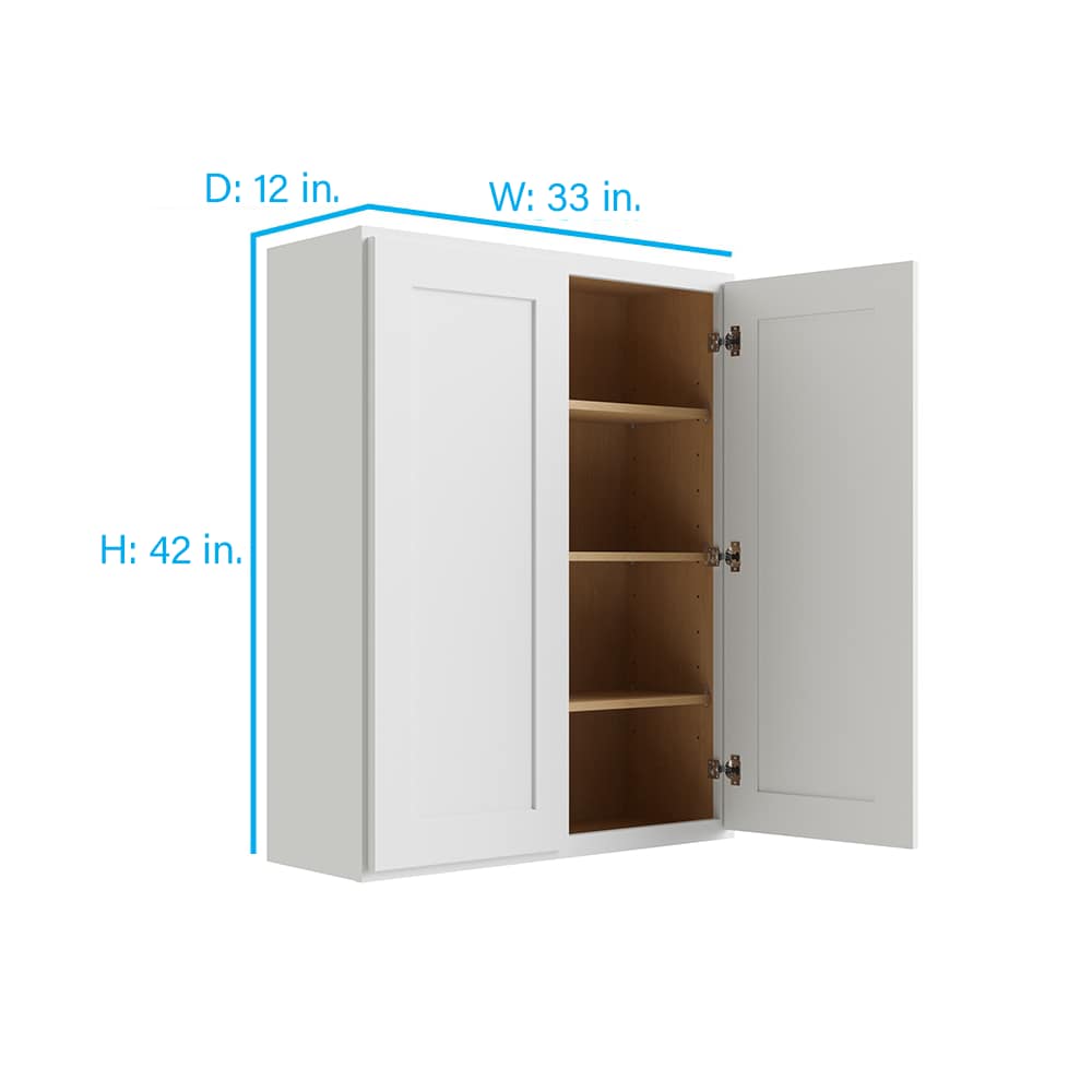RELIABILT Parkstone 33-in W x 42-in H x 12-in D White Wall Fully Assembled Plywood Cabinet (Shaker Door Style)