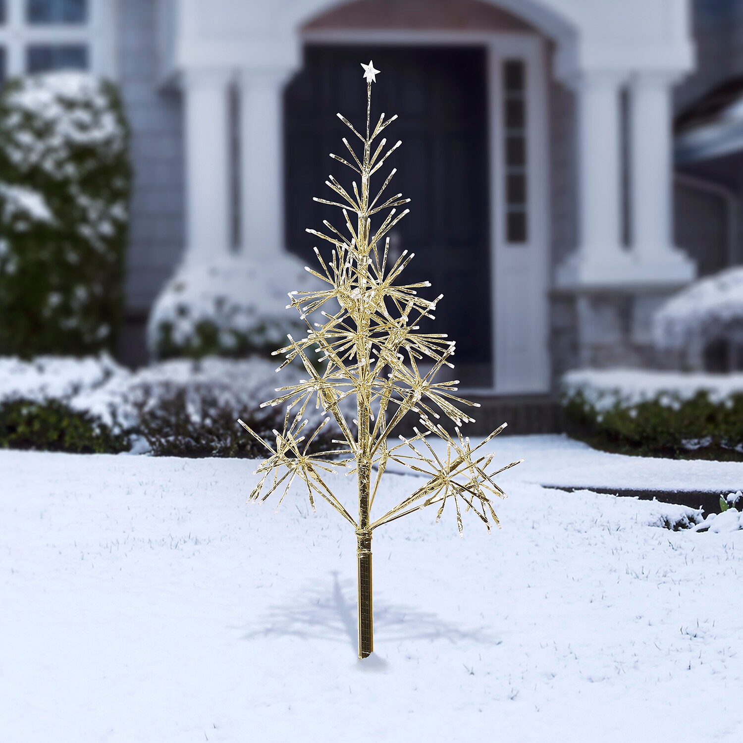 outdoor white stick christmas tree