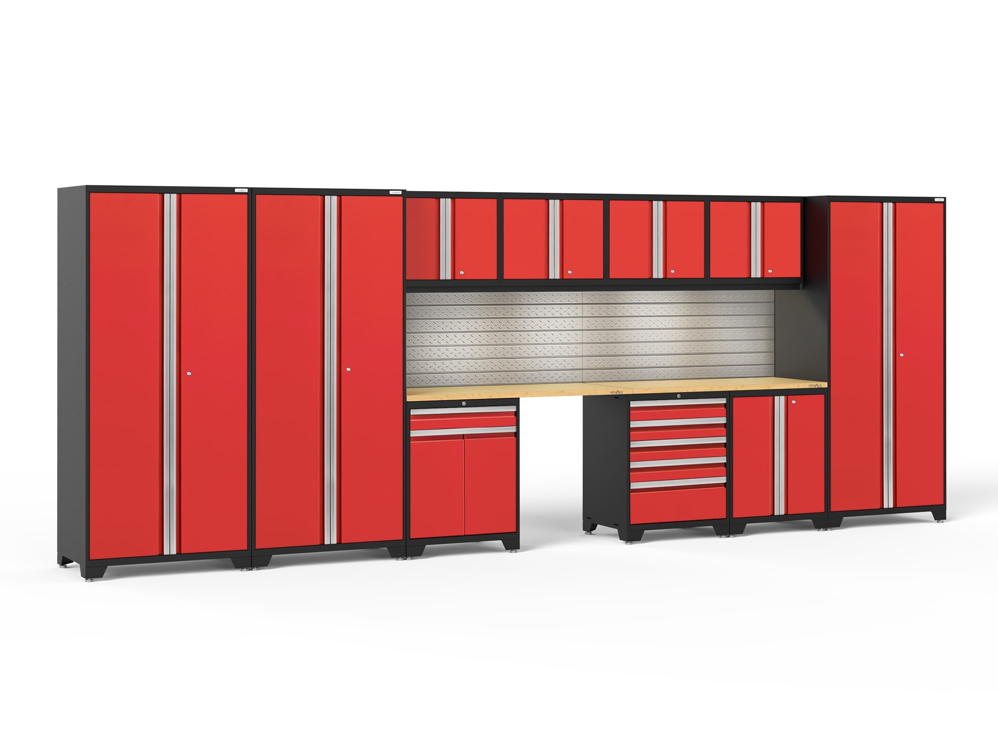 NewAge Products 59933 220-in W x 84.75-in H x 24-in D 10 -Cabinets Steel Deep Red Garage Storage System
