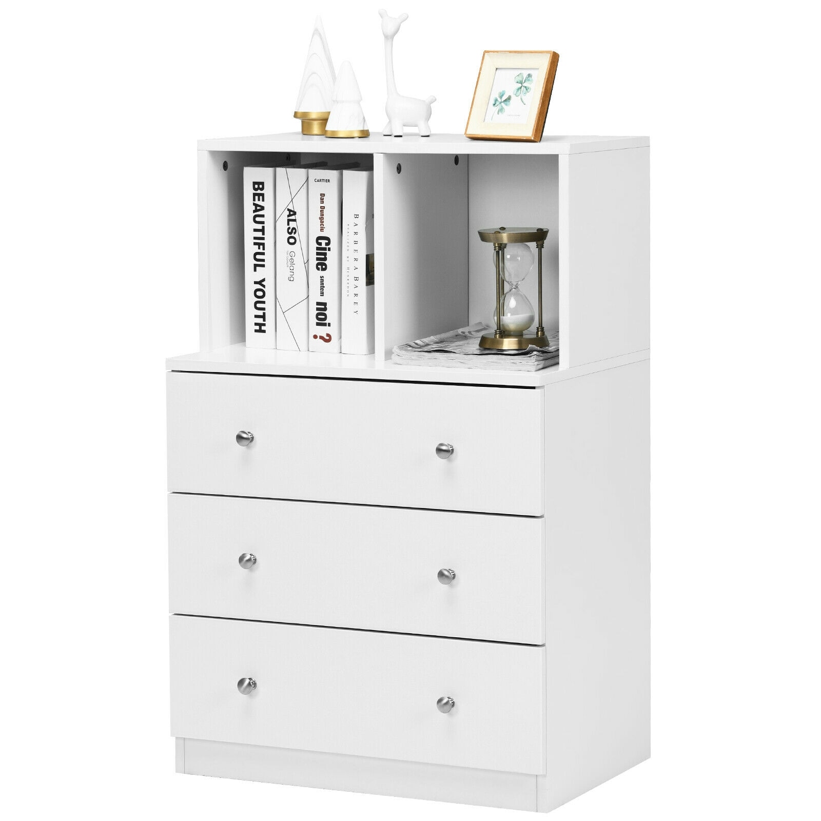 Slickblue 3 Drawer Storage Dresser with Open Cubbies for Hallway and Bedroom Organization - Available in Different Colors