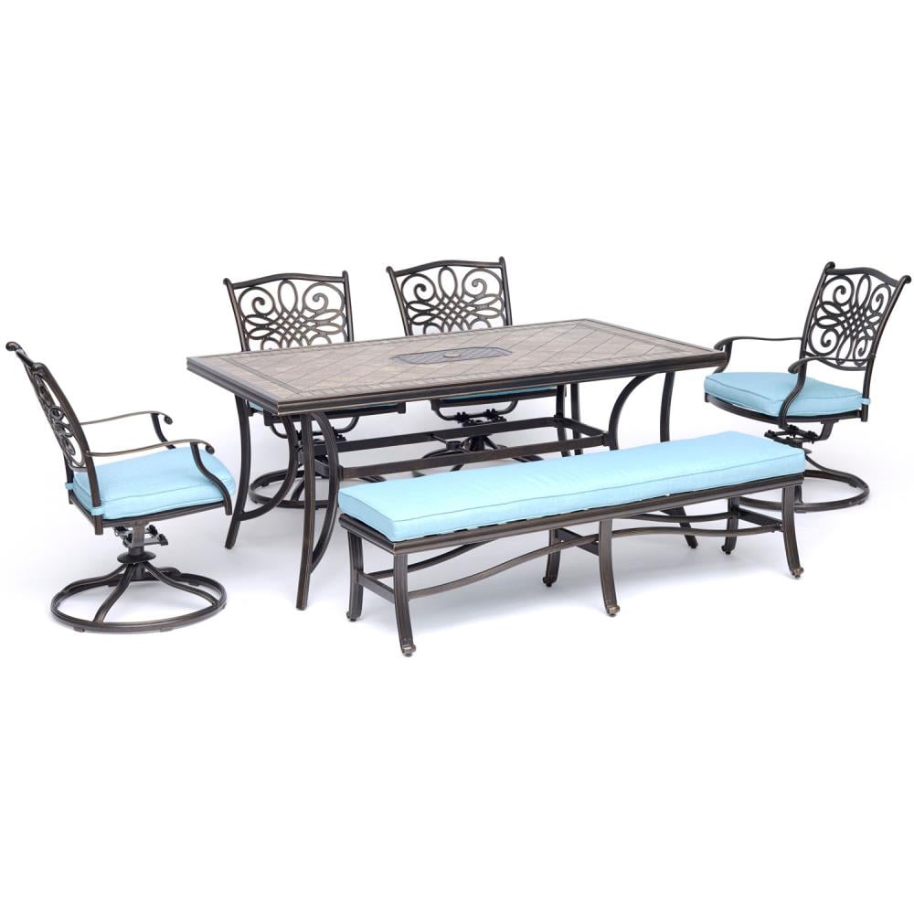 Hanover MONDN6PCSW4BN-BLU Monaco 6-Piece Bronze Patio Dining Set with Blue Cushions