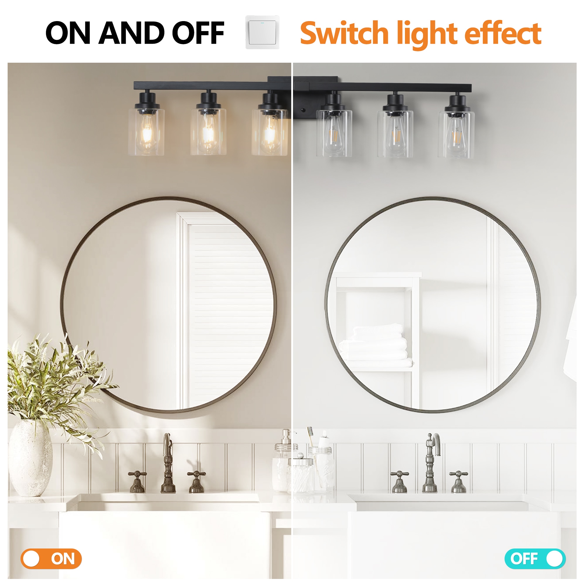 AAZJ LG-102275 Farmhouse Vanity Lights 5.7-in W 6 -Light Polished Black Farmhouse Wall Sconce