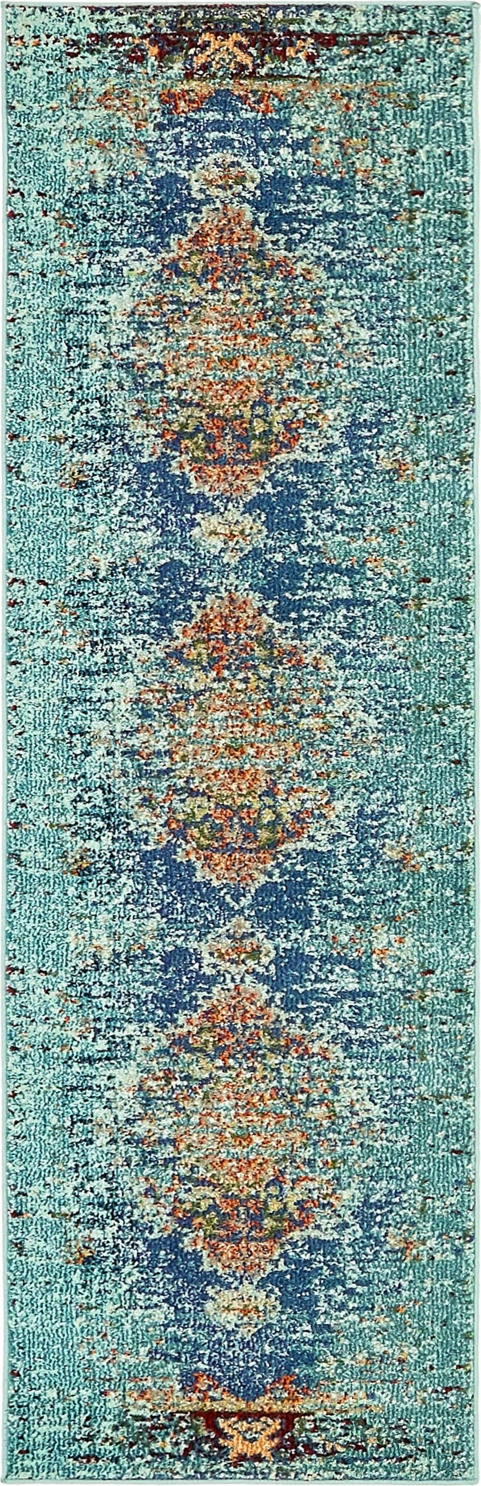 Unique Loom 3140031 Warhol Vita 2 x 6 (ft) Loomed Polypropylene Turquoise/Navy Blue Rectangular Indoor Medallion Oriental Runner rug