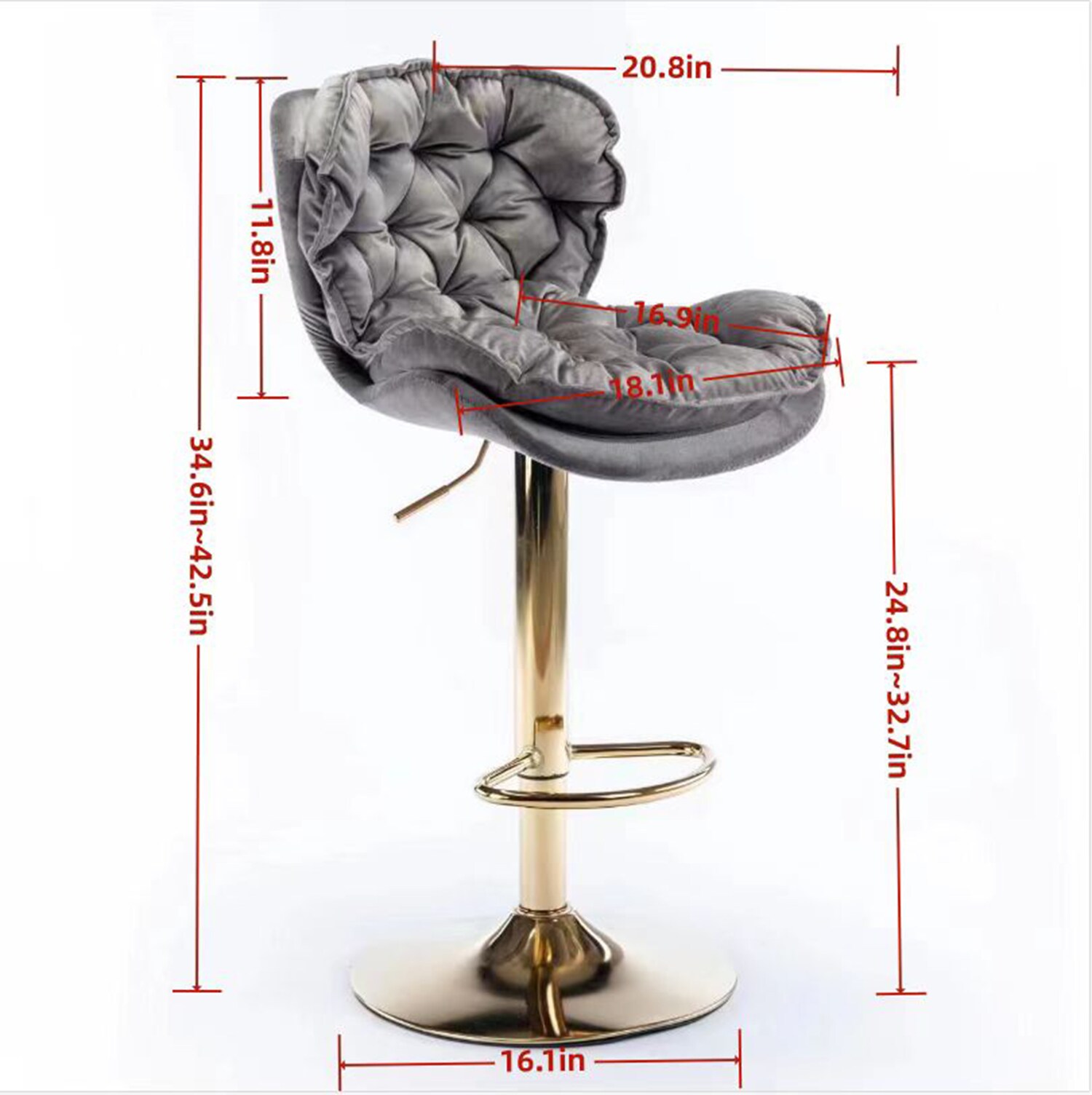 Craines Bar Height Bar Stool with Arms for Kitchen Island in Beige  Upholstery Velvet