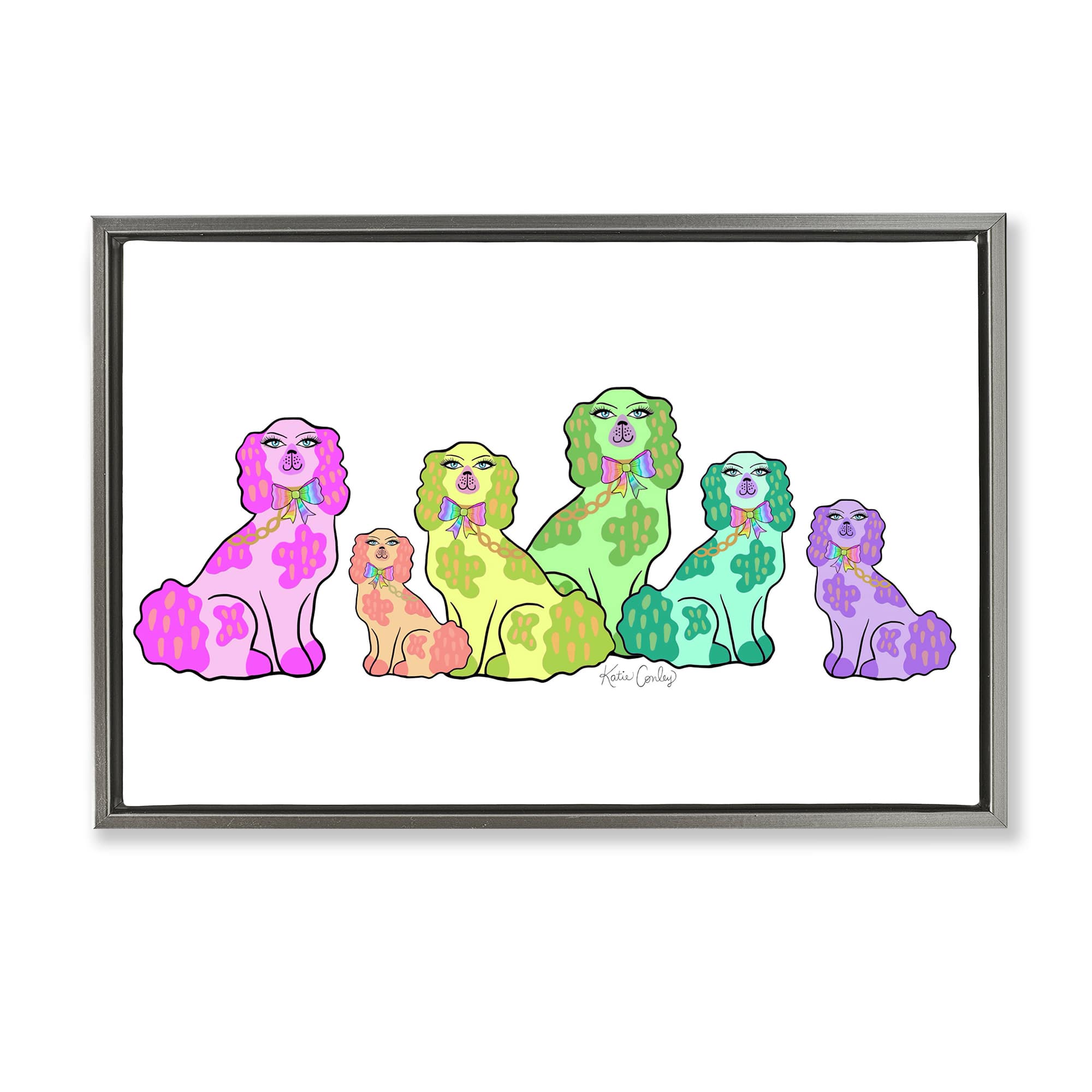 Stupell Industries BS-757-FFL-20X30 Colorful Posh Pooches Gray Framed Floater Canvas Wall Art By Katie Conley 31 x 21