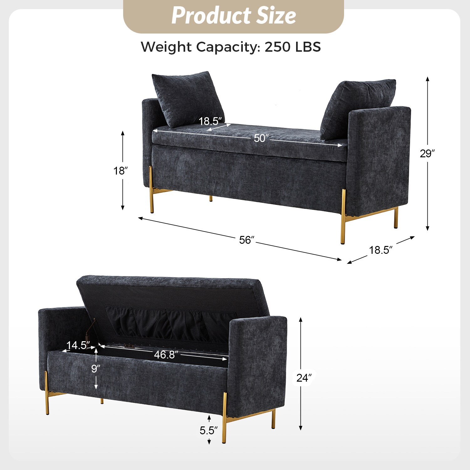 14 Karat Home BEM0876-BLK bench - View #8