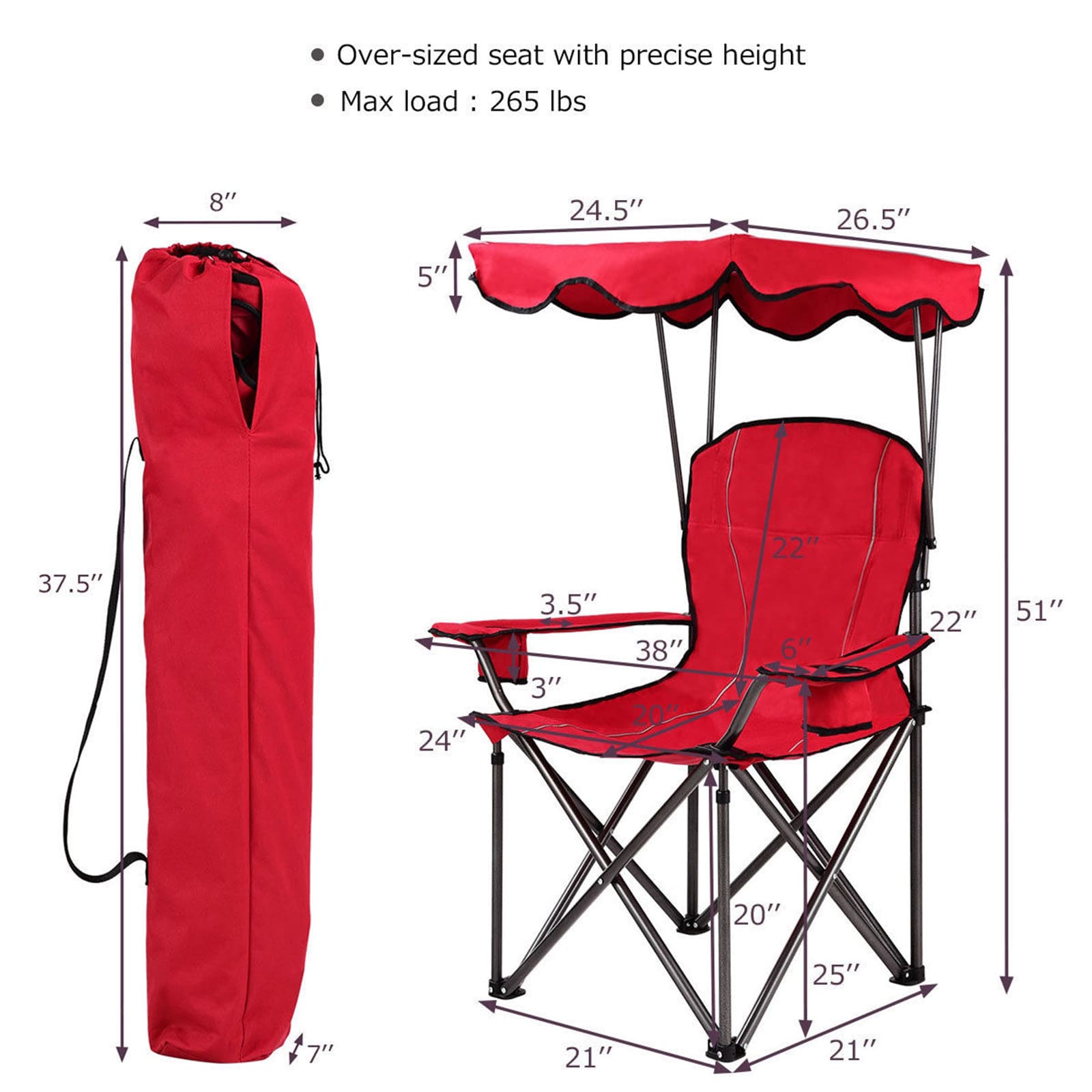 WELLFOR DOJ3640RE Beach-Camping-Chairs - View #8