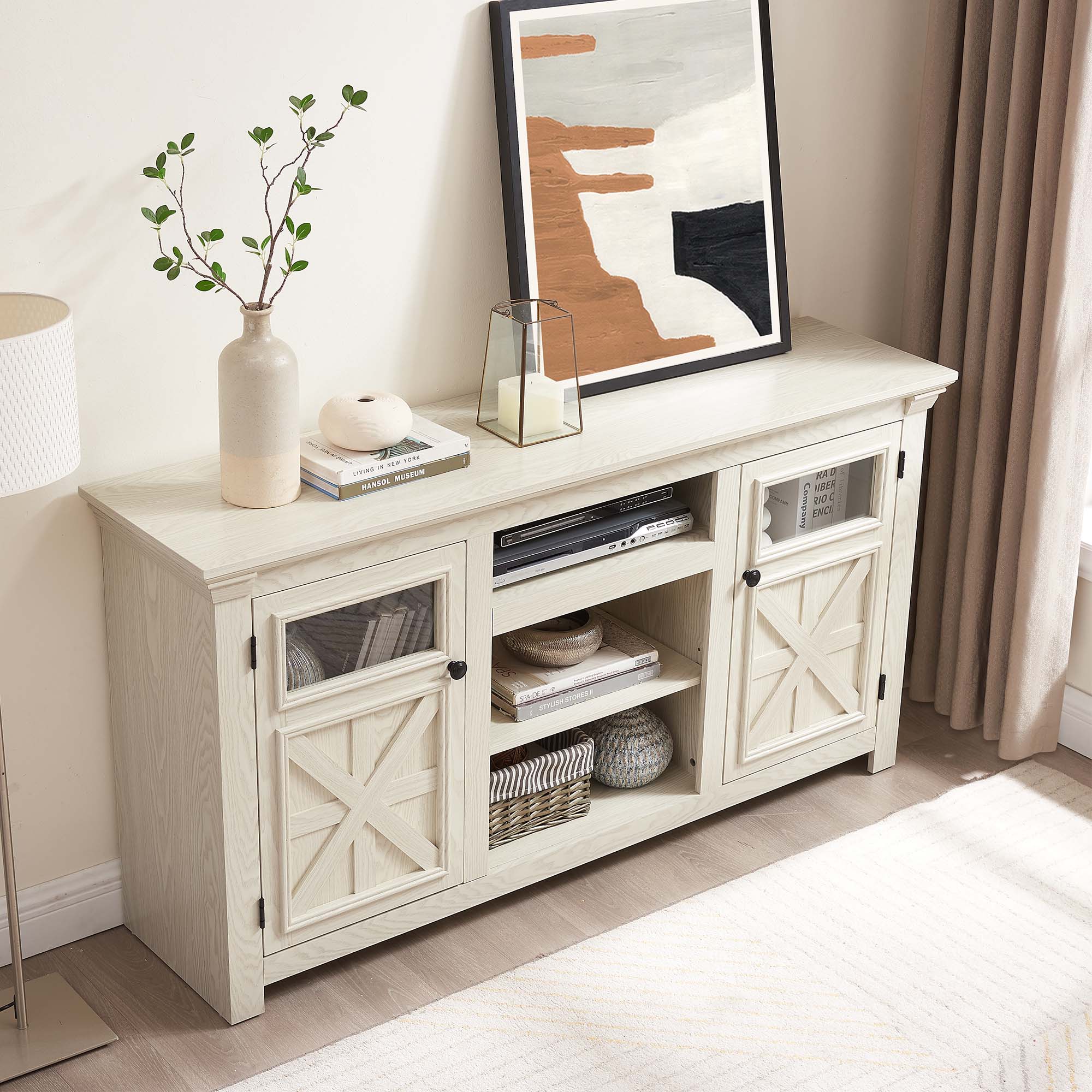 Fun Orange FUN25TV05 TV Stand Farmhouse/Rustic White TV cabinet ( Accommodates TVs up to 65-in )