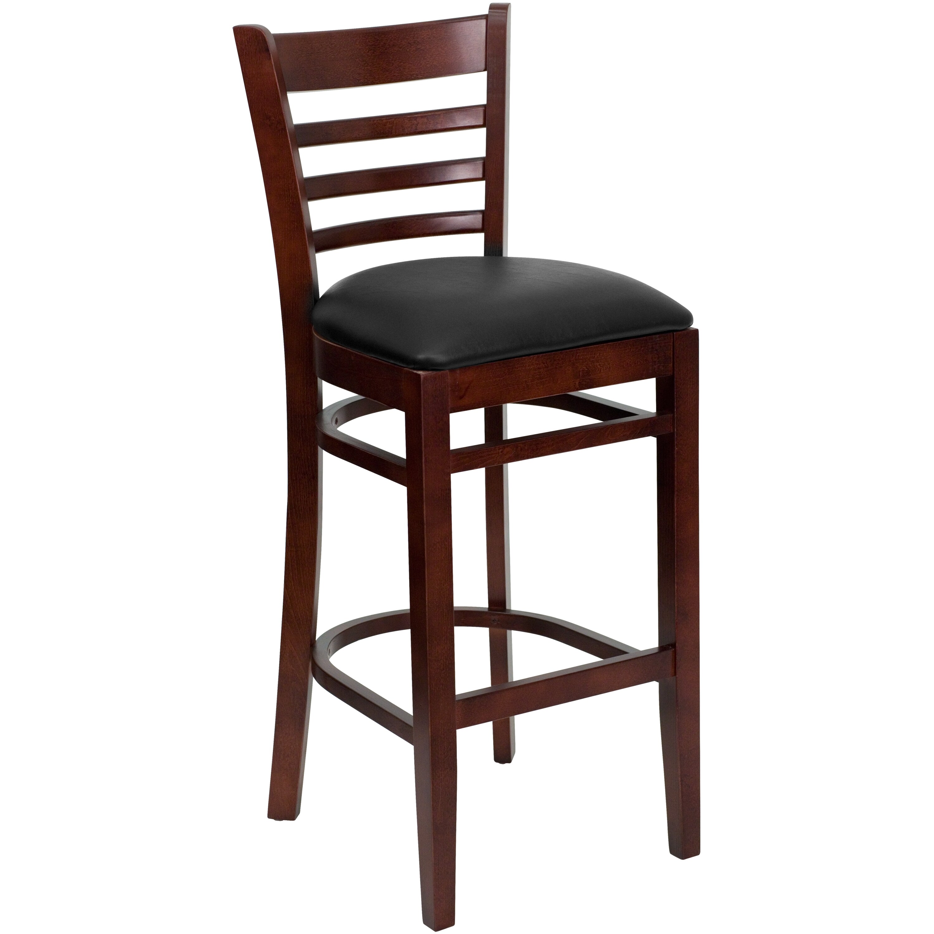 Flash Furniture 812581016413 Black Vinyl Seat/Mahogany Wood Frame 31.0-in H Bar height Square seat Upholstered Wood Bar Stool and Back