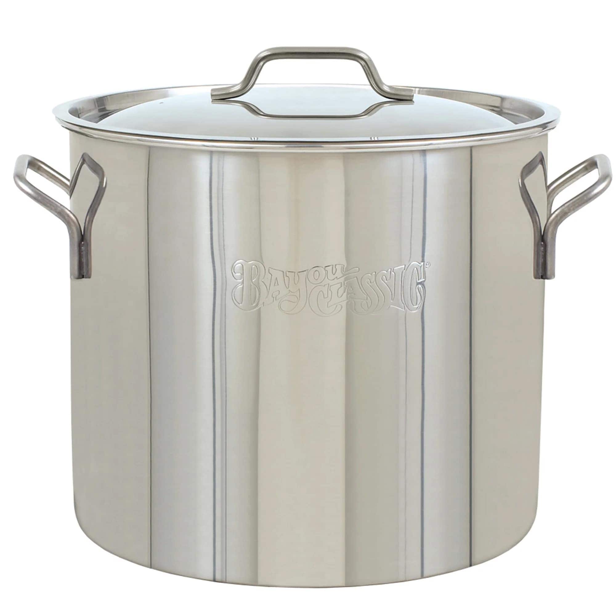 Bayou Classic 320464 20-Quart Economy Stainless Kettle with Domed Lid and Welded Handles Standard Stockpot for Chili Soups Stews and Gumbo