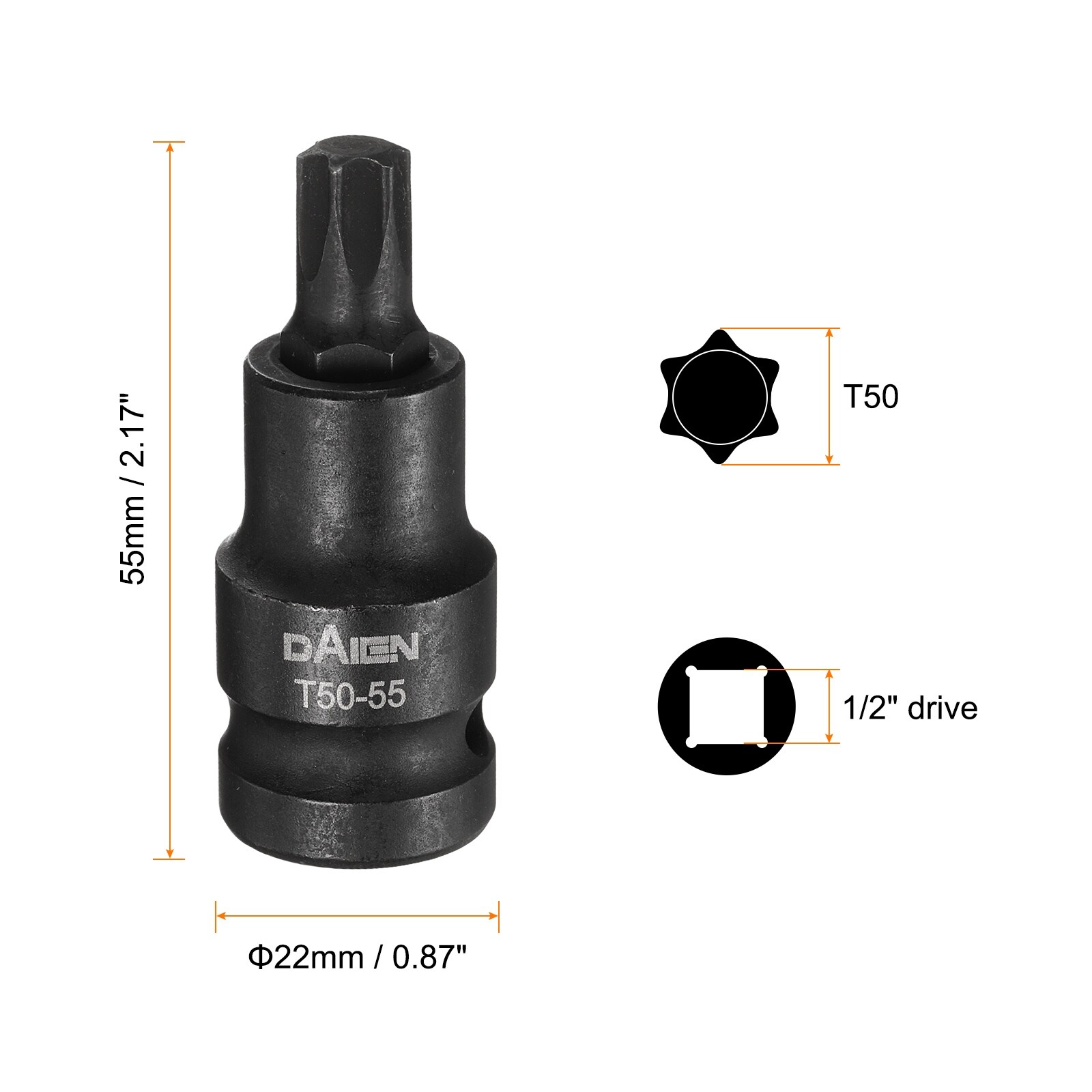 Harfington 5pcs T50 Torx Bit Socket 55mm/2.17 Inch Length 1/2 Inch ...