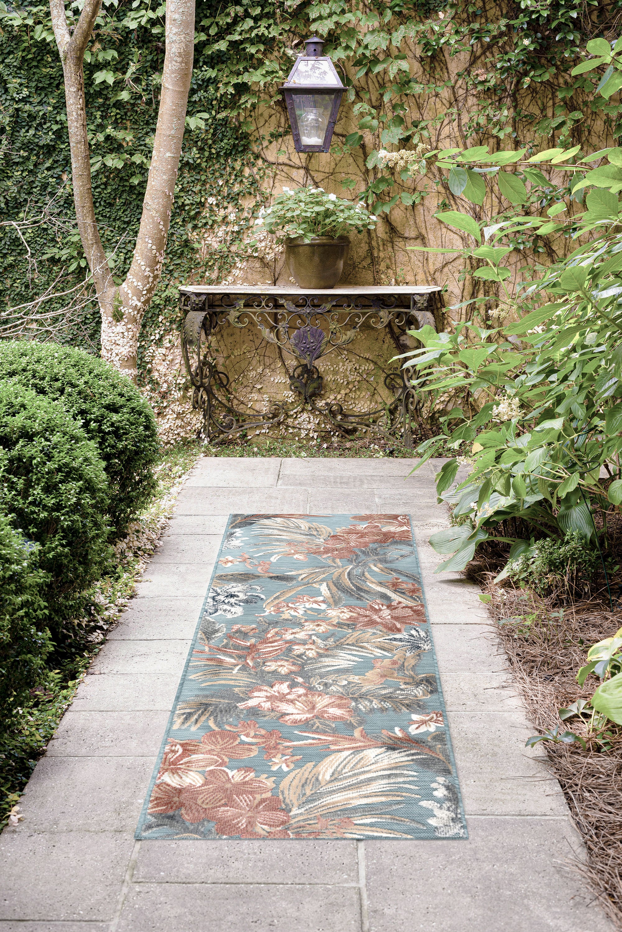 Tayse TRP1035 2X8 Tropic 2 x 8 (ft) Flatweave Polypropylene Aqua Rectangular Indoor/Outdoor Floral/Botanical Coastal Runner rug