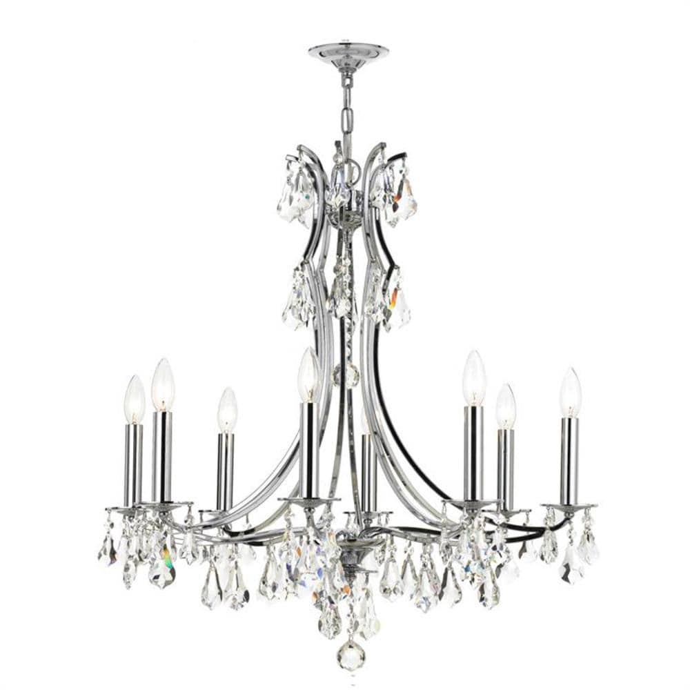 Elegant Cedar 8-Light Polished Chrome Chandelier with Clear Hand Cut Crystals