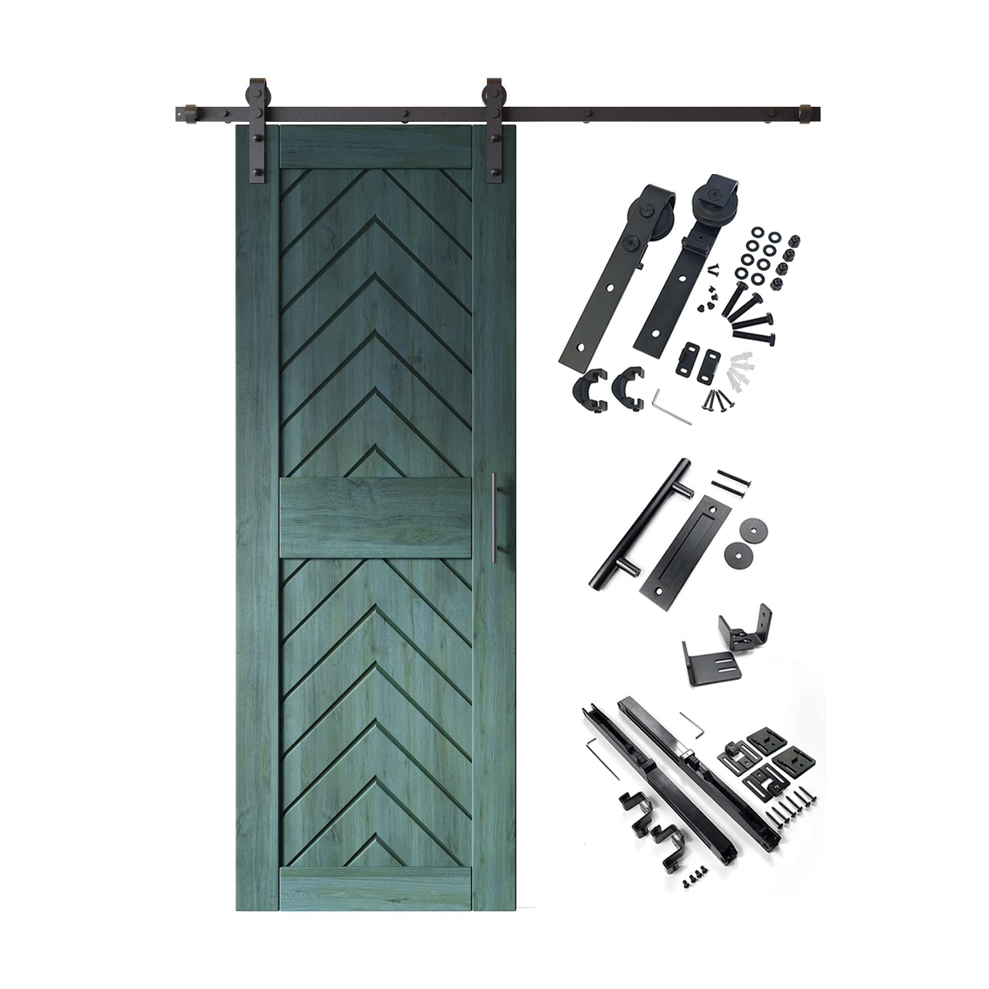 HOMACER YT1H066C-JT1-3084-RP 30-in x 84-in Royal Pine Herringbone Pine Wood Solid core Single Barn Door (Hardware Included)