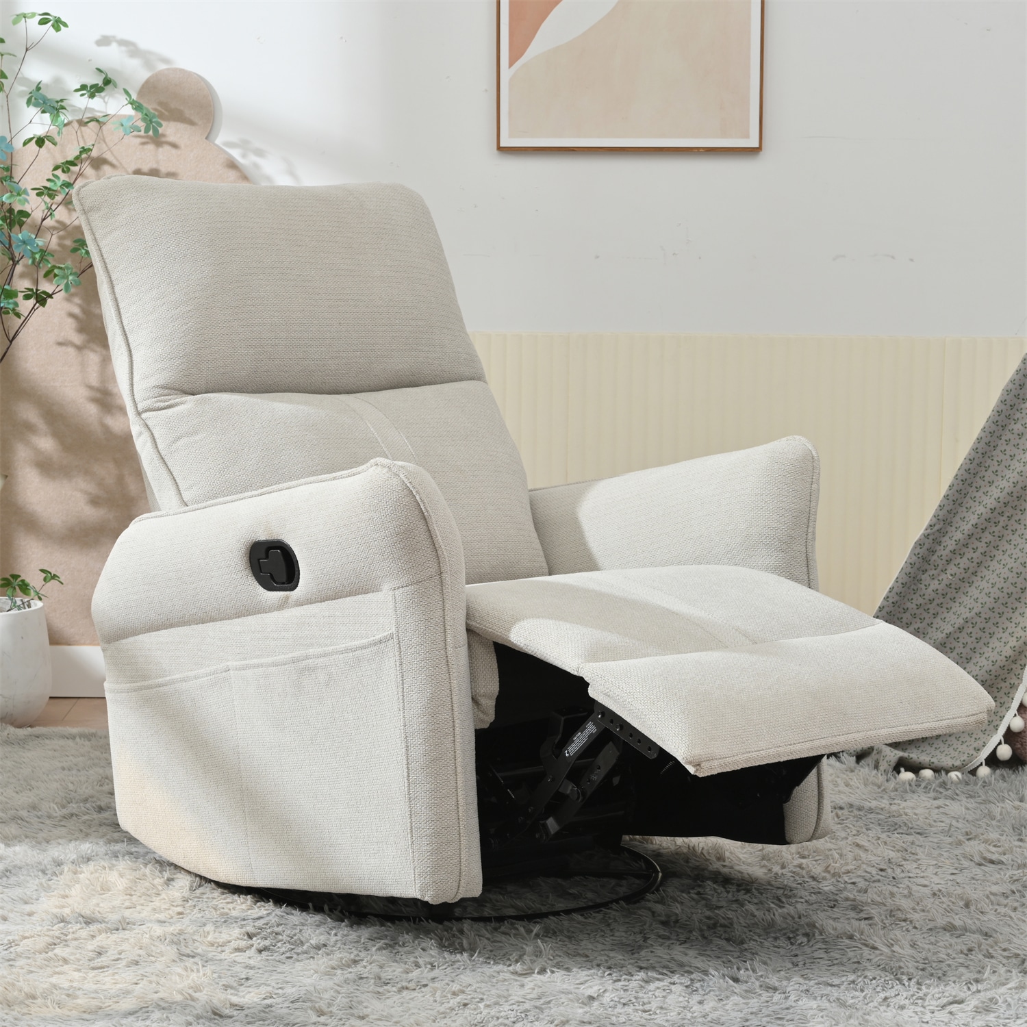 GZMR GZ-SUS0004 360 Degree Swivel Rocker Glider Recliner Chair Light Gray Polyester Upholstered Swivel Recliner
