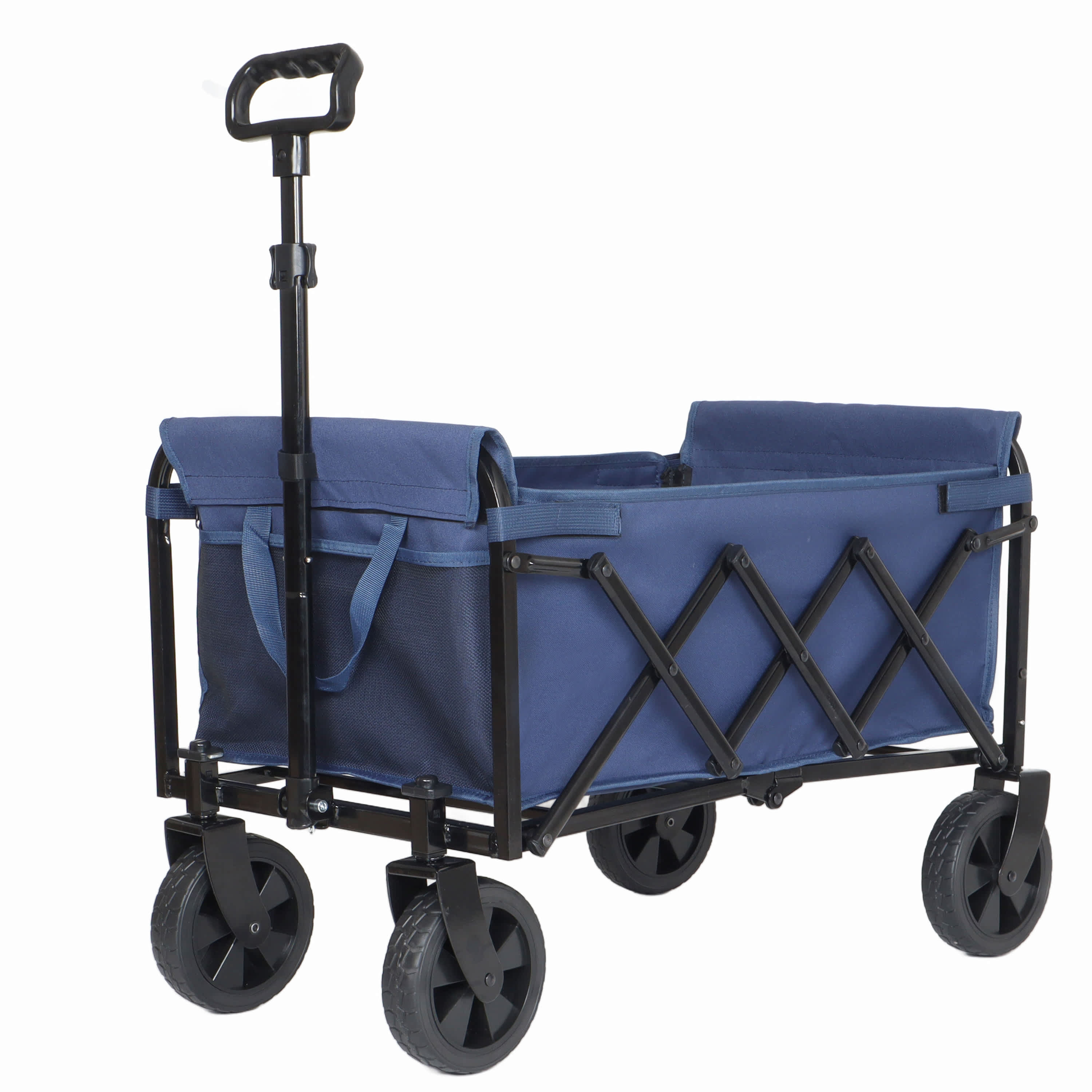 Vynxaria  All in One Convertible Folding 4 Wheel Trolley Bench Seat Dog Leash Heavy Duty Utility Trolley Dark Blue