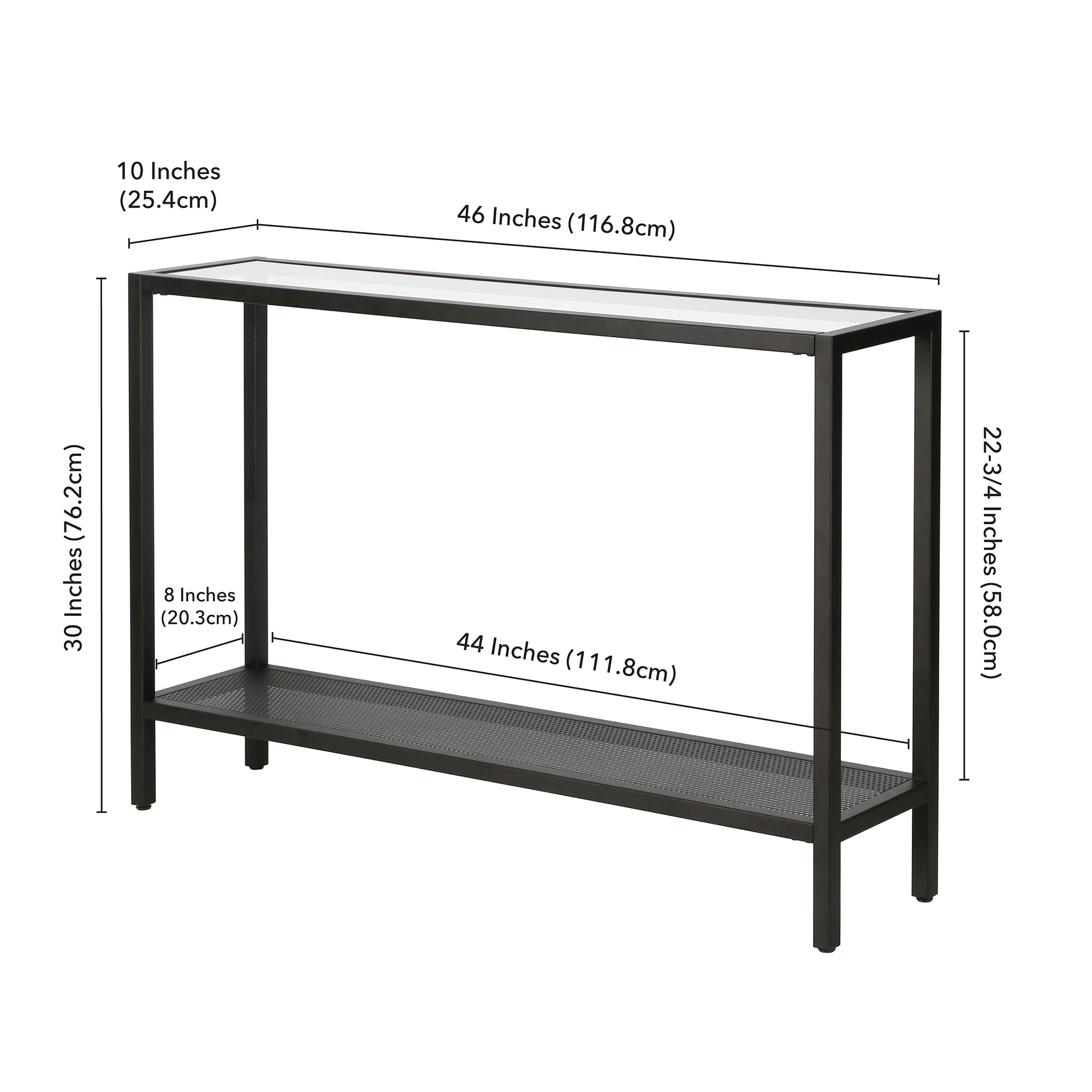 Evelyn&Zoe 46" Blackened Bronze Metal & Glass Console Table with Storage