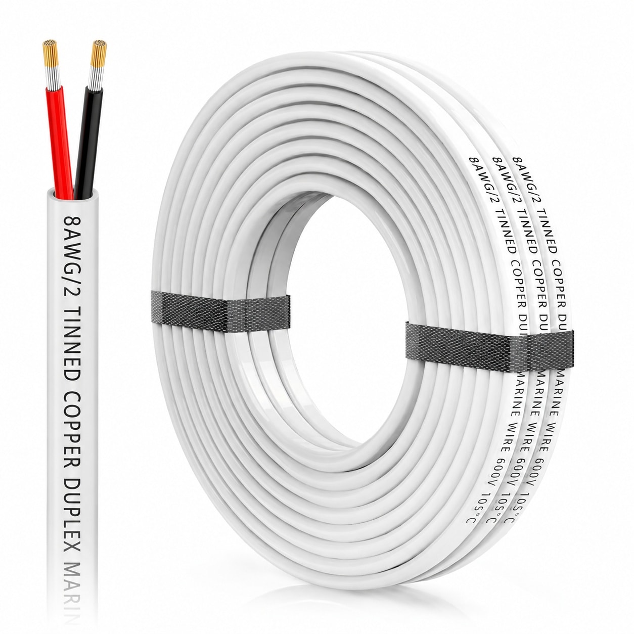 KIWDZFU  8 Gauge Marine Wire Duplex 8 AWG Stranded PVC Electrical Wire Waterproof Corrosion Resistant Tinned Copper Cable for Boat Automotive RV