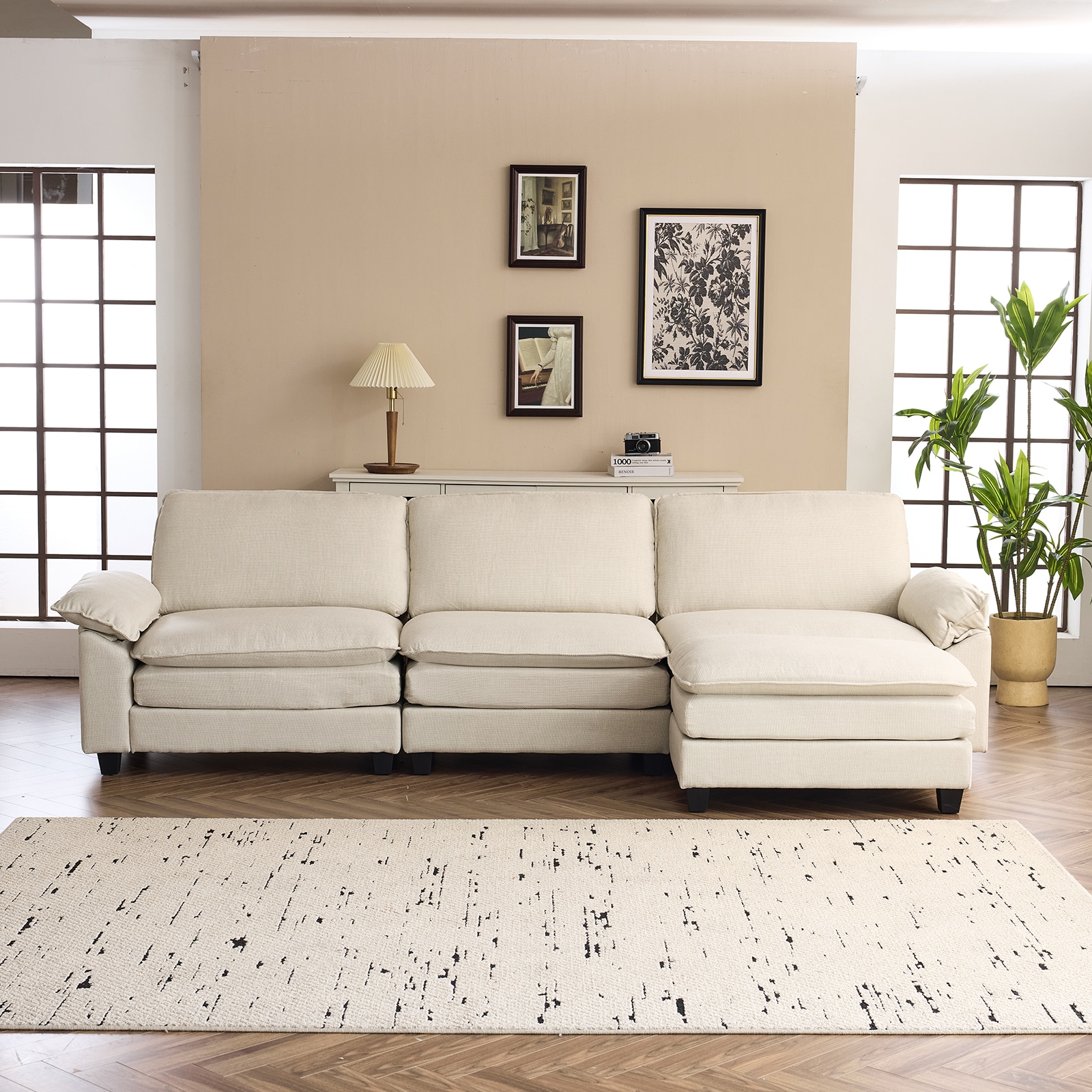 Outopee LO1G98000293+94+95 120.8-Inches Modern Cream White Sofa