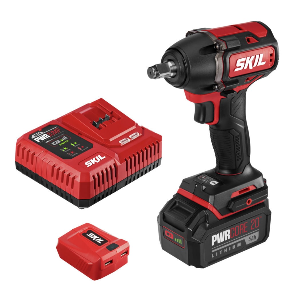 PWR CORE 20-volt Variable Speed Brushless 1/2-in Drive Cordless Impact Wrench (Battery Included) in Red | - SKIL IW5739-1A