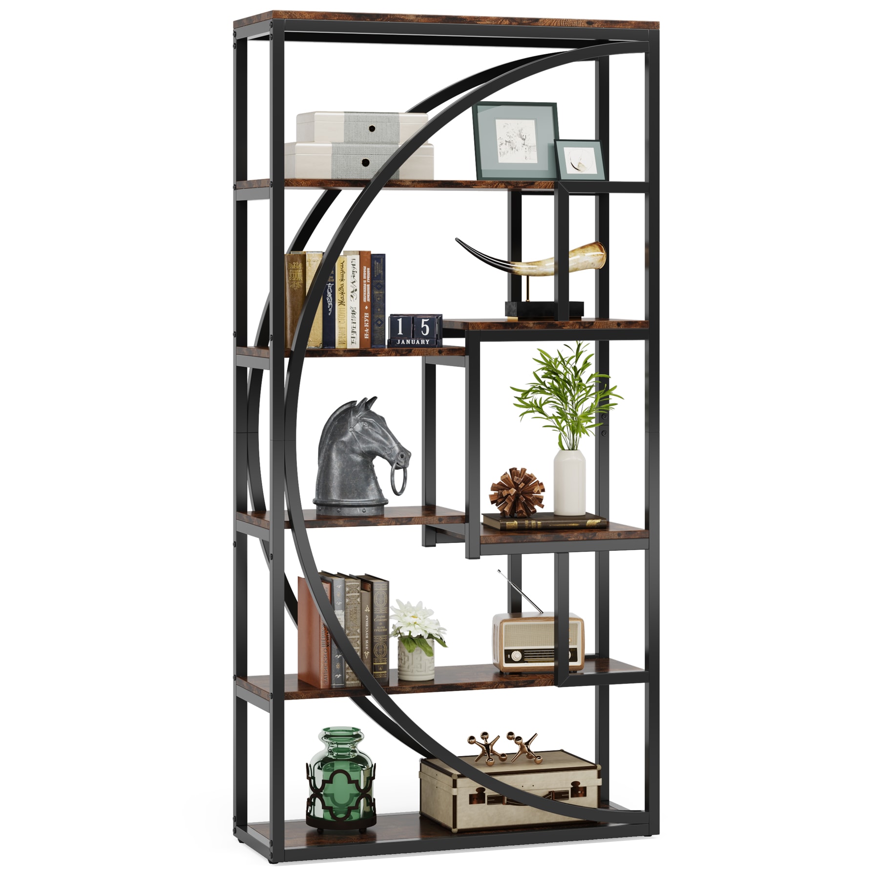 Tribesigns HOGA-XK00408 Rustic Brown Metal 8 -Shelf Bookcase ( 31.49-in W x 70.8-in H x 11.81-in D ) Finished