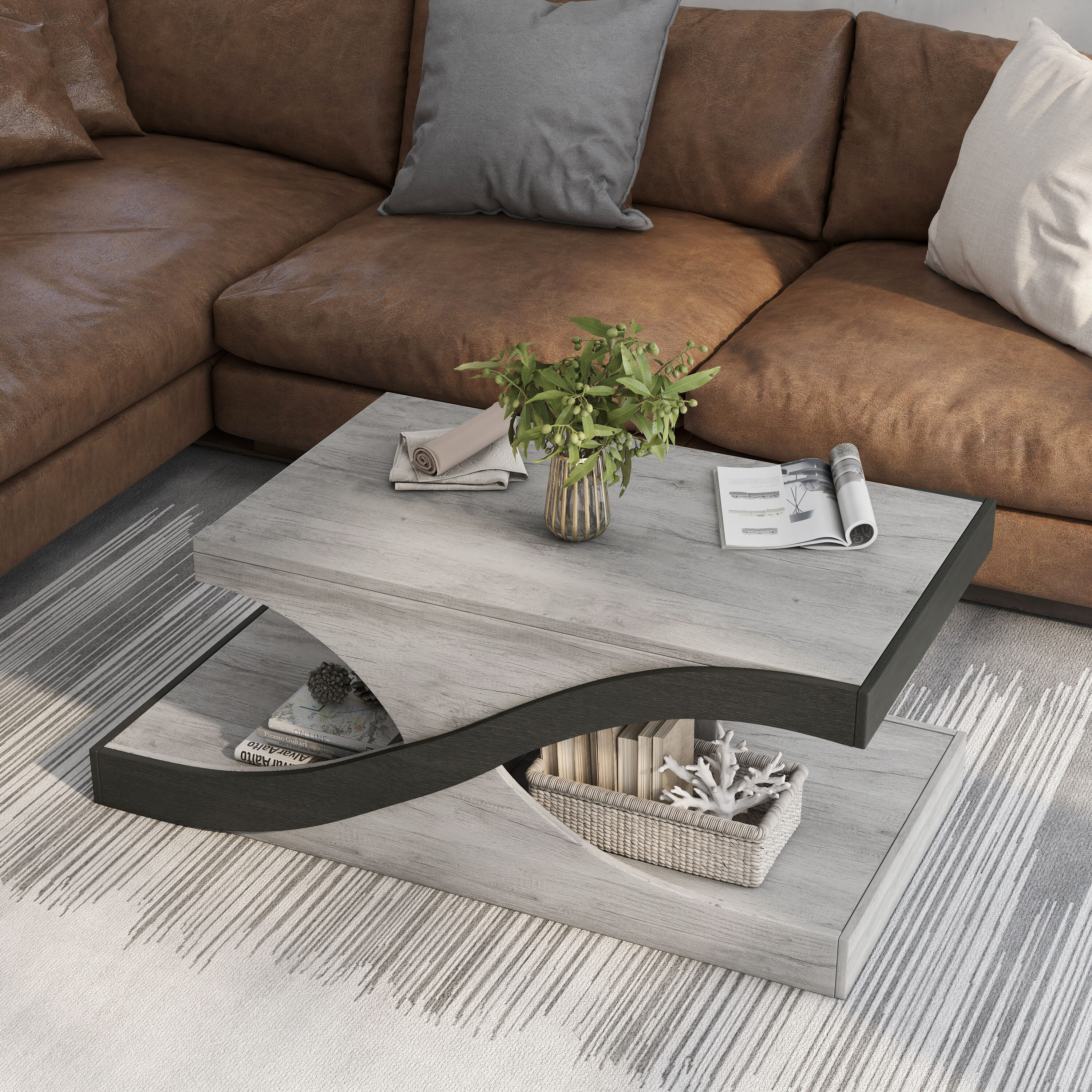 Furniture of America Waves Vintage Gray Modern Coffee Table with ...