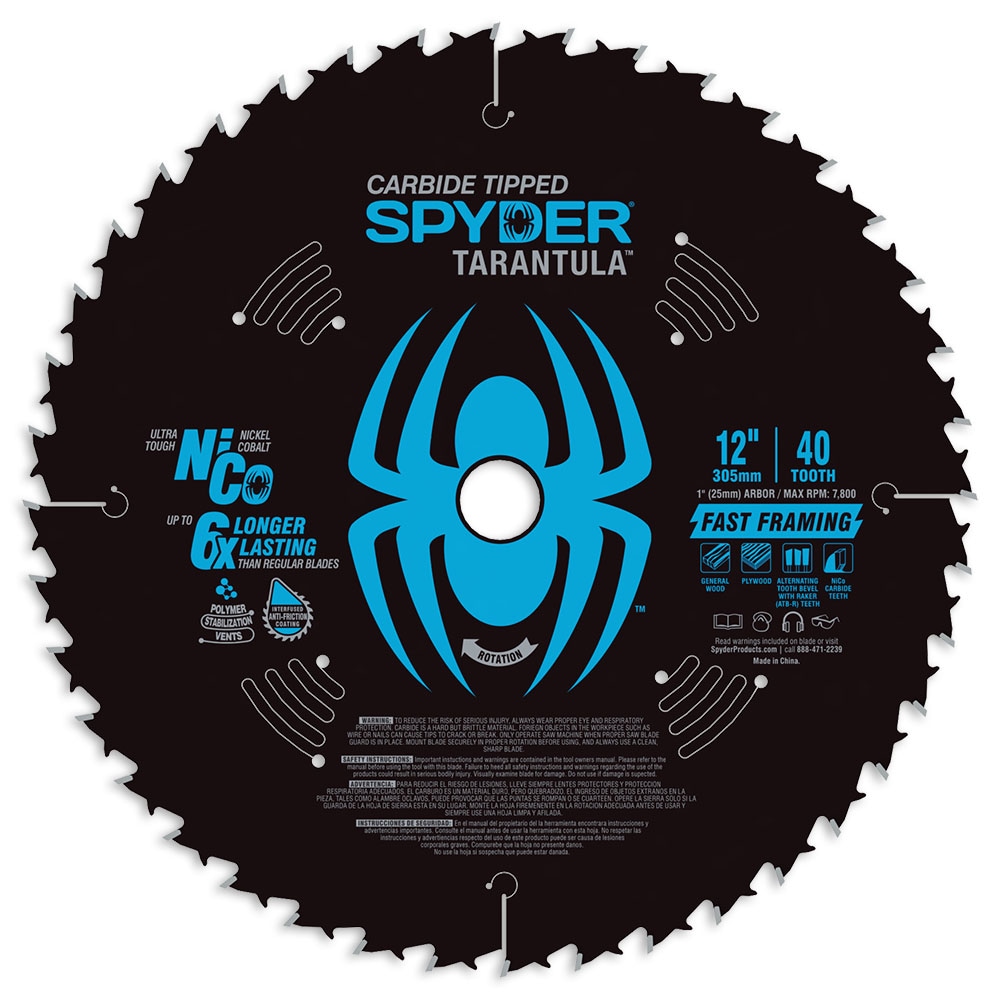 Spyder Fast Framing 12-in 40-Tooth Rough Finish Tungsten Carbide-tipped  Steel Miter/Table Saw Blade in the Circular Saw Blades department at 