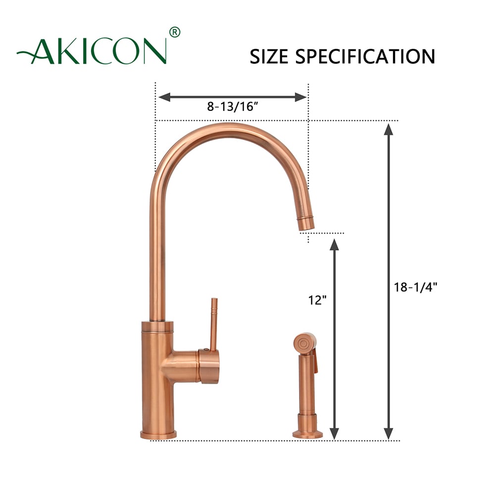 Akicon Copper Single Handle Kitchen Faucet (Side Spray Included) in the ...