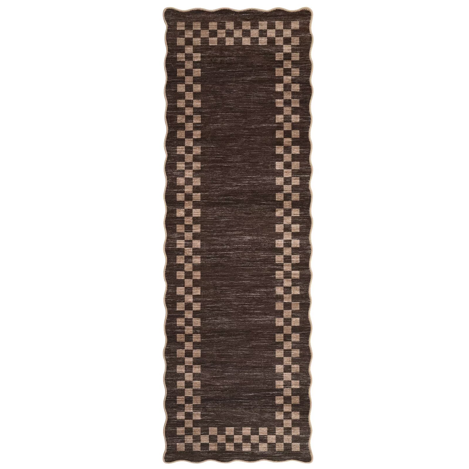 Qeetex SUNNY-PHK-343R4JE3 2 x 6 ft Polyester Brown Rectangular Indoor Geometric Bordered Modern Machine Washable Runner Rug