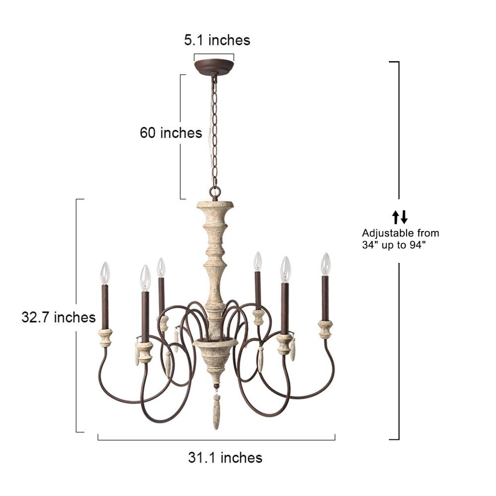 LNC Lupus 6-Light Distressed Off-white French Country/Cottage LED Dry ...