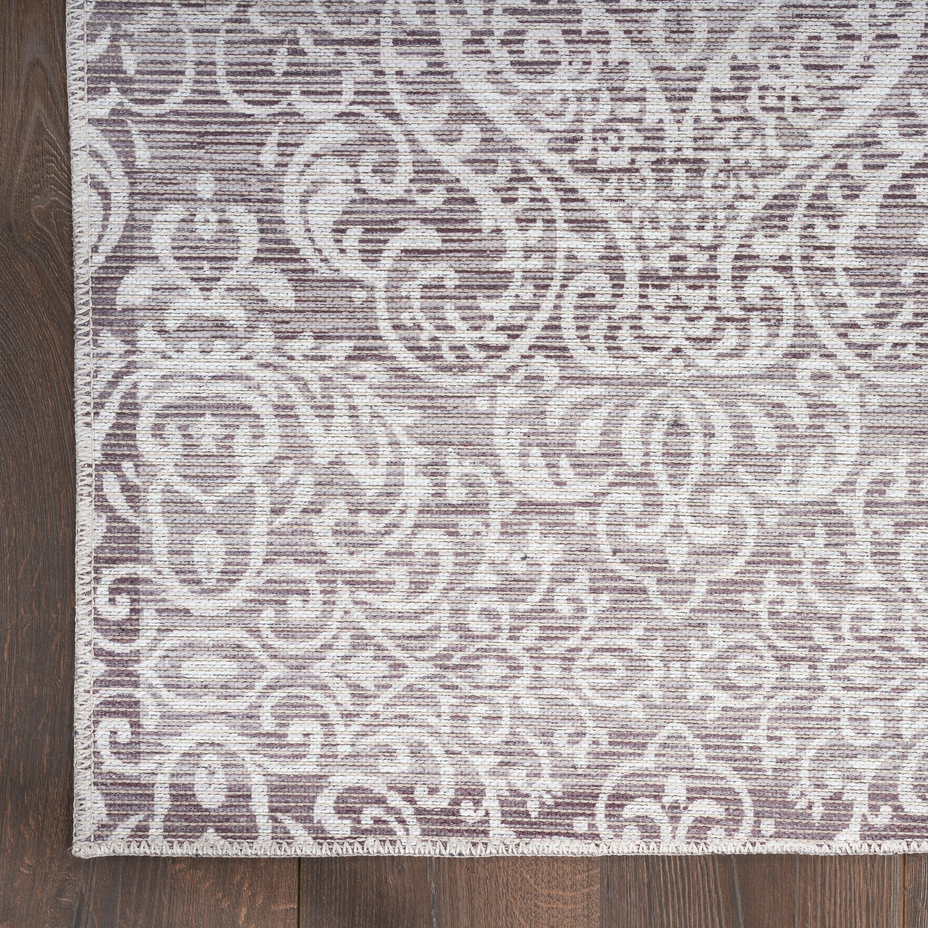 Stone Gray Damask Washable Chenille Area Rug 7'10" x 9'10"