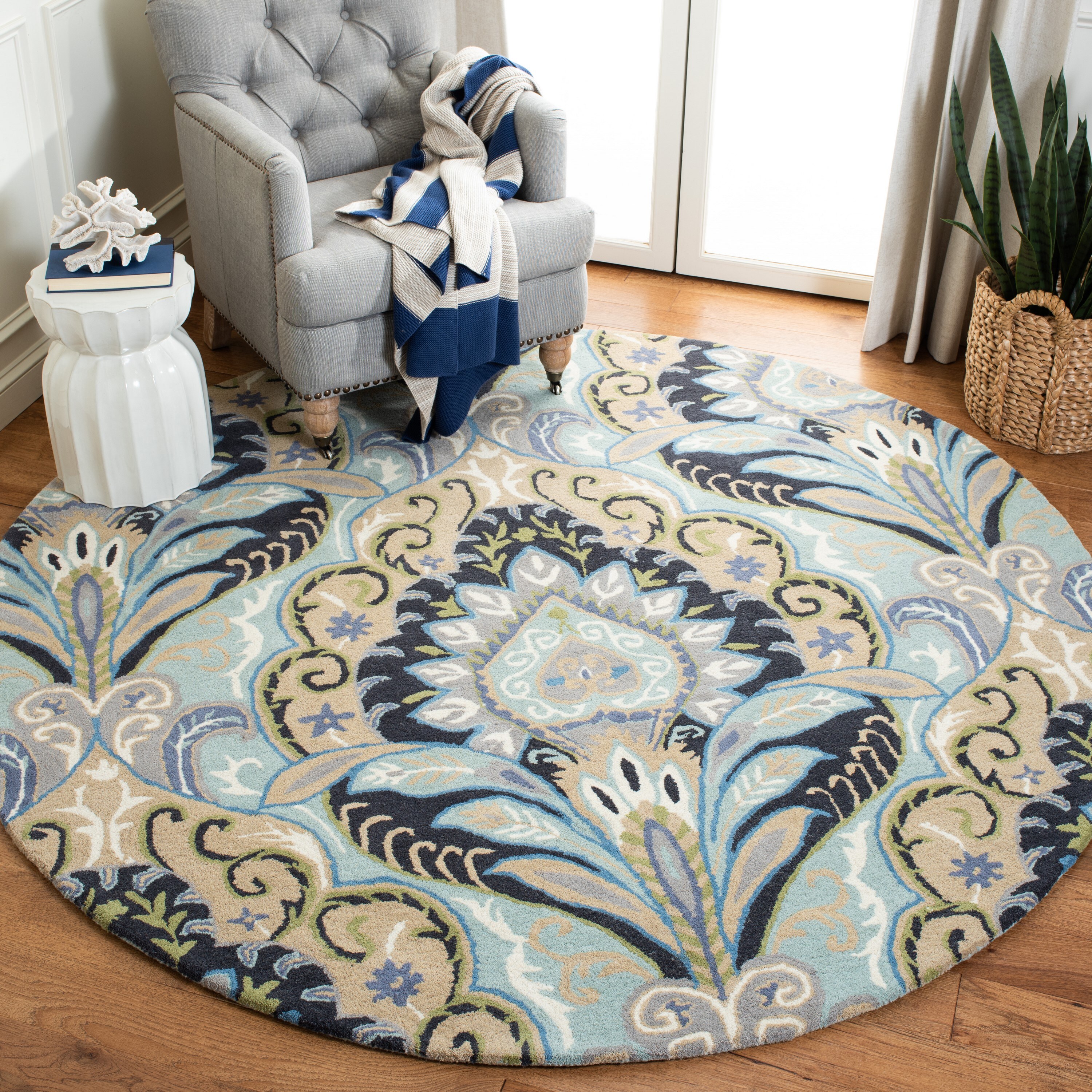 Safavieh Bellagio Nijar 8 x 10 Wool Light Blue Indoor Floral/Botanical  Global Area Rug in the Rugs department at