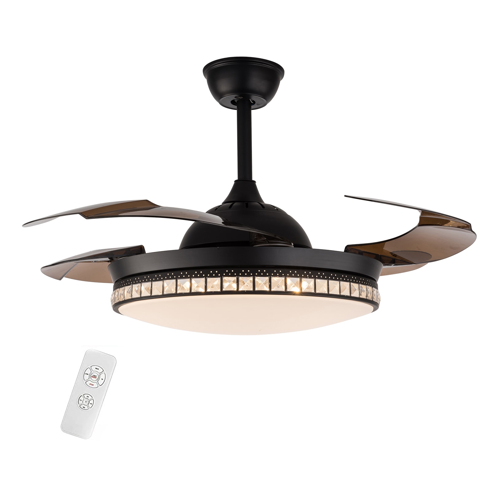 42-Inch Black Retractable Blade LED Chandelier Ceiling Fan