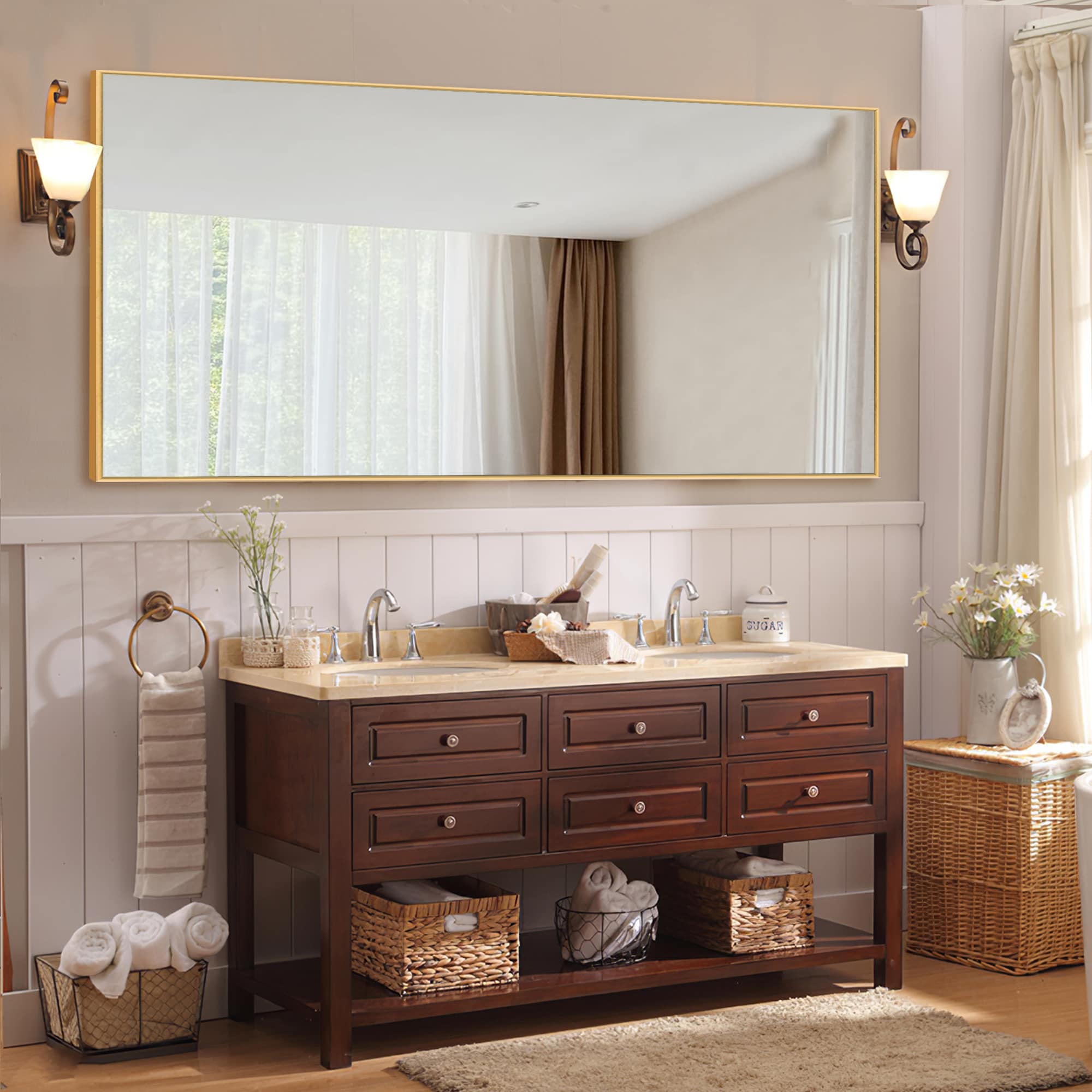 36 Contemporary Bathroom Vanity with Top Sink, 2 Soft Close Doors, and 6  Drawers, Brown - ModernLuxe