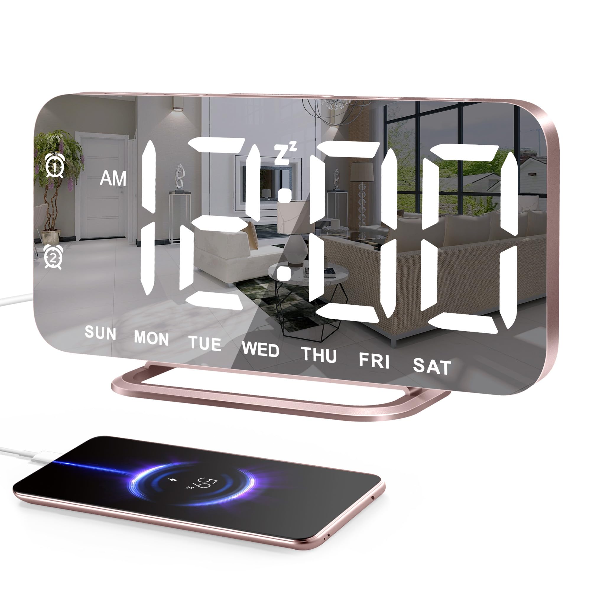 JALL 5.5 Inch Large LED Digital Alarm Clock 6 Brightness Levels 8