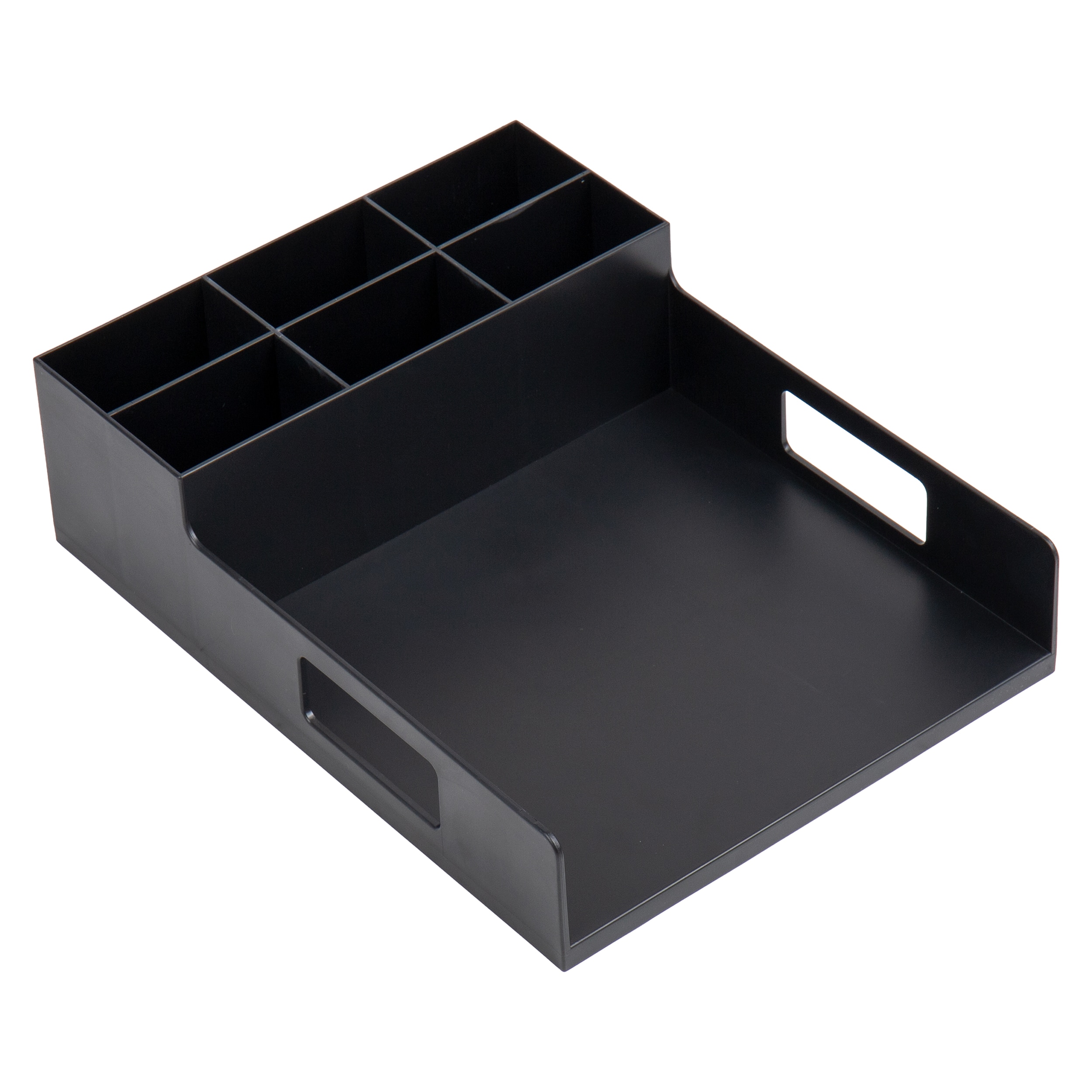 Black Plastic 7-Compartment Cutlery Organizer Tray