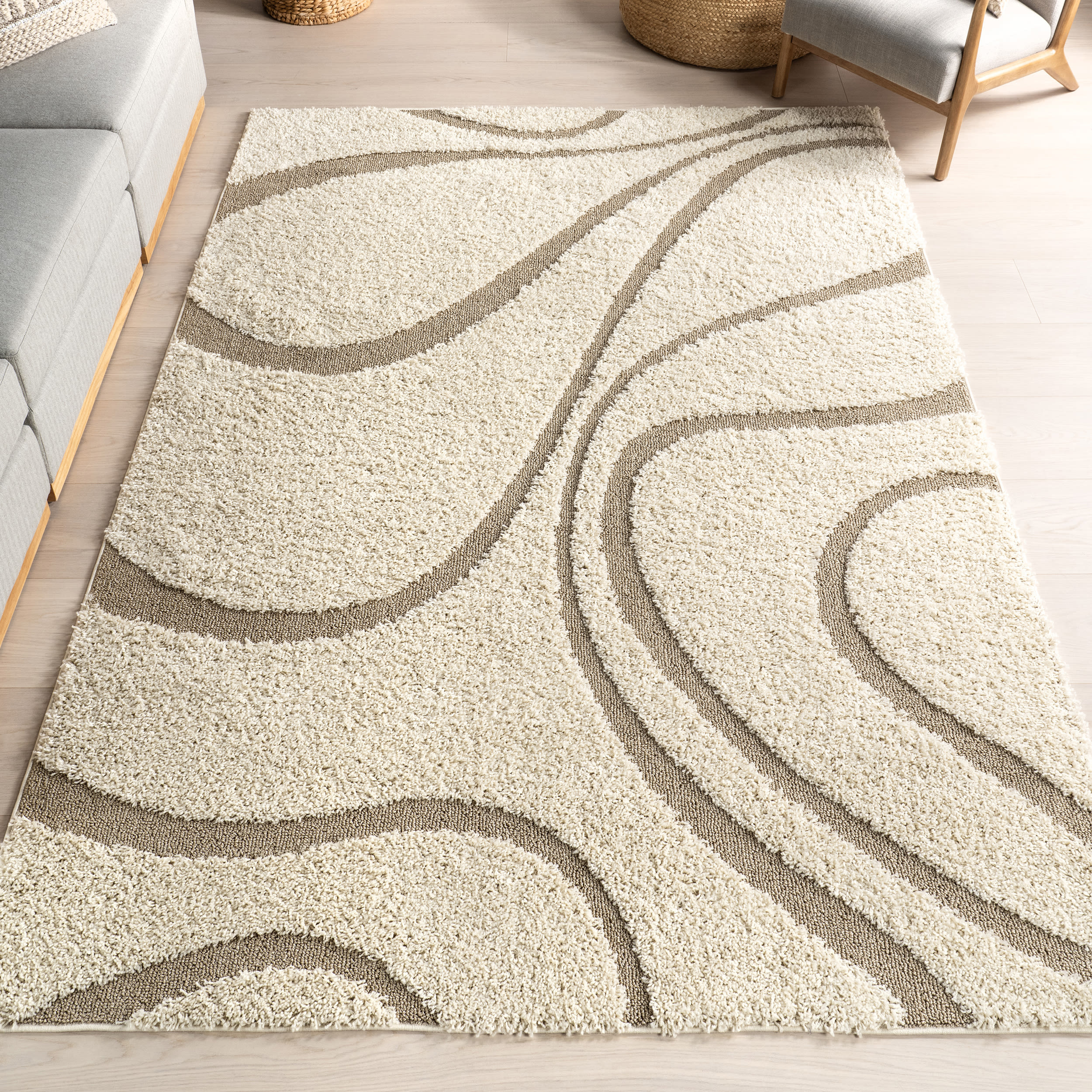 nuLOOM OZSG08A-O508 5 x 8 (ft) Loomed Polypropylene Cream Oval Indoor Stripe Area rug