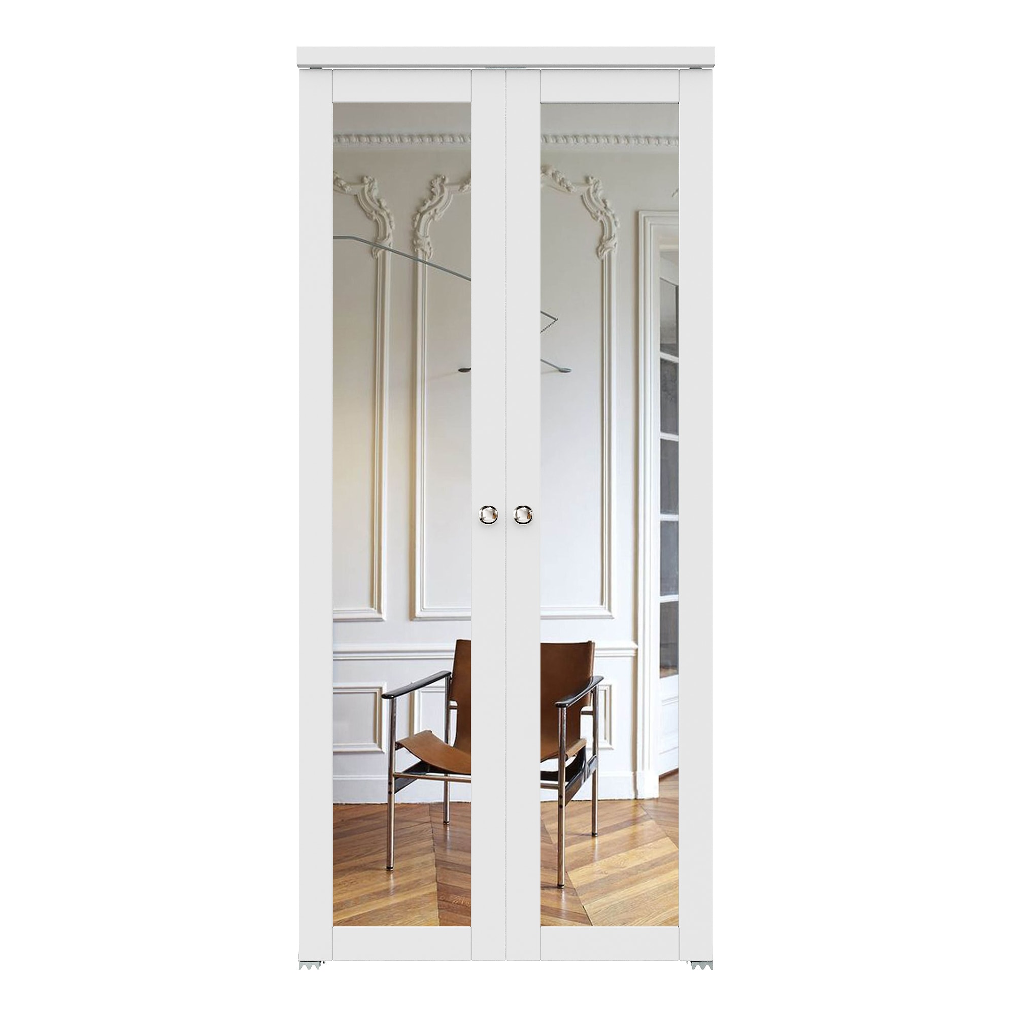 JUJUBON IN-CD-PIPV-1RR-36 Closet Door 36-in x 80-in White Mirror/Panel Mirrored glass Smooth Solid core Prefinished MDF Closet Pivot Door ( Hardware Included )