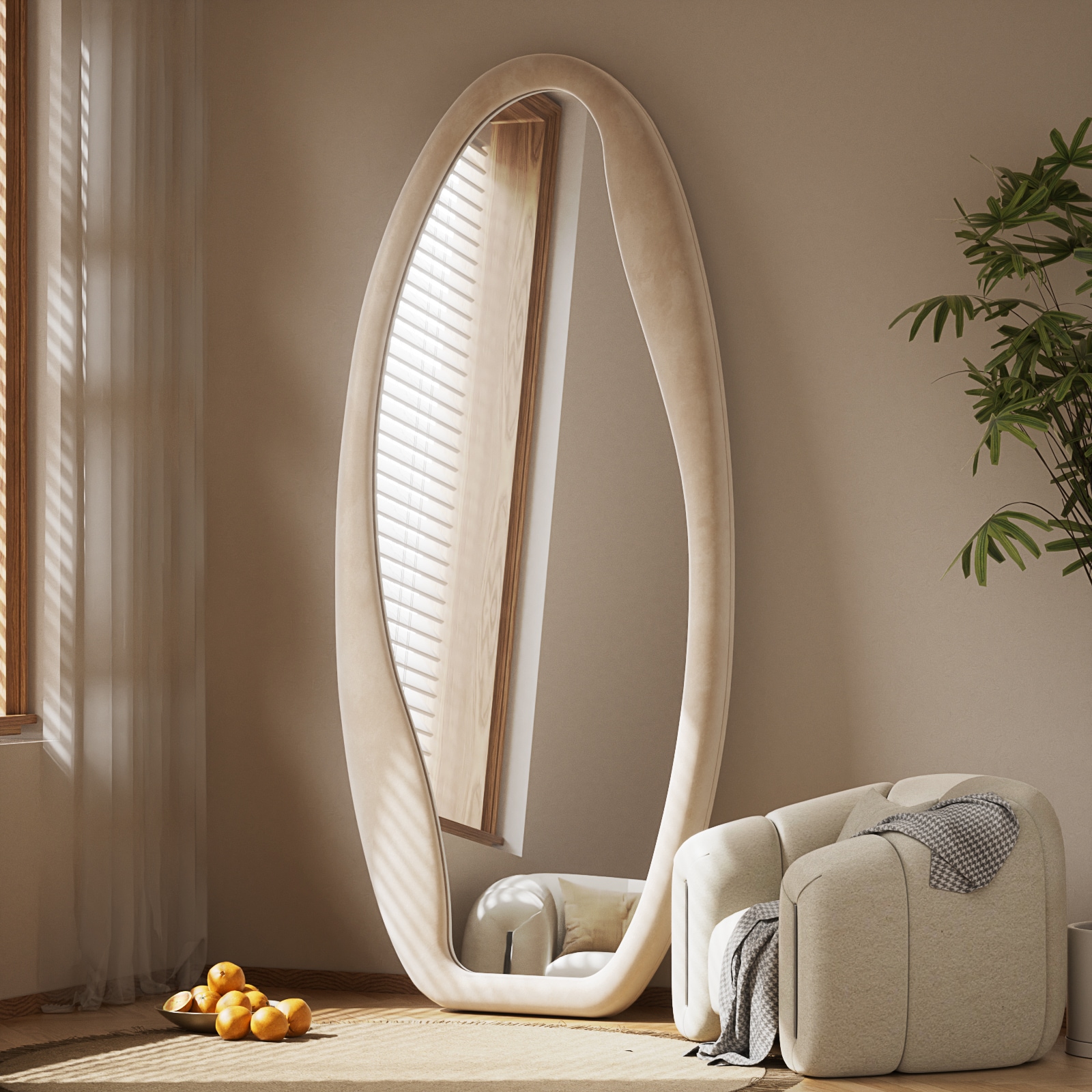 BEAUTYPEAK LS-RBYXYD02-2463-WH 24-Inches W x 63.0-Inches H Irregular White Framed Full Length Floor Mirror
