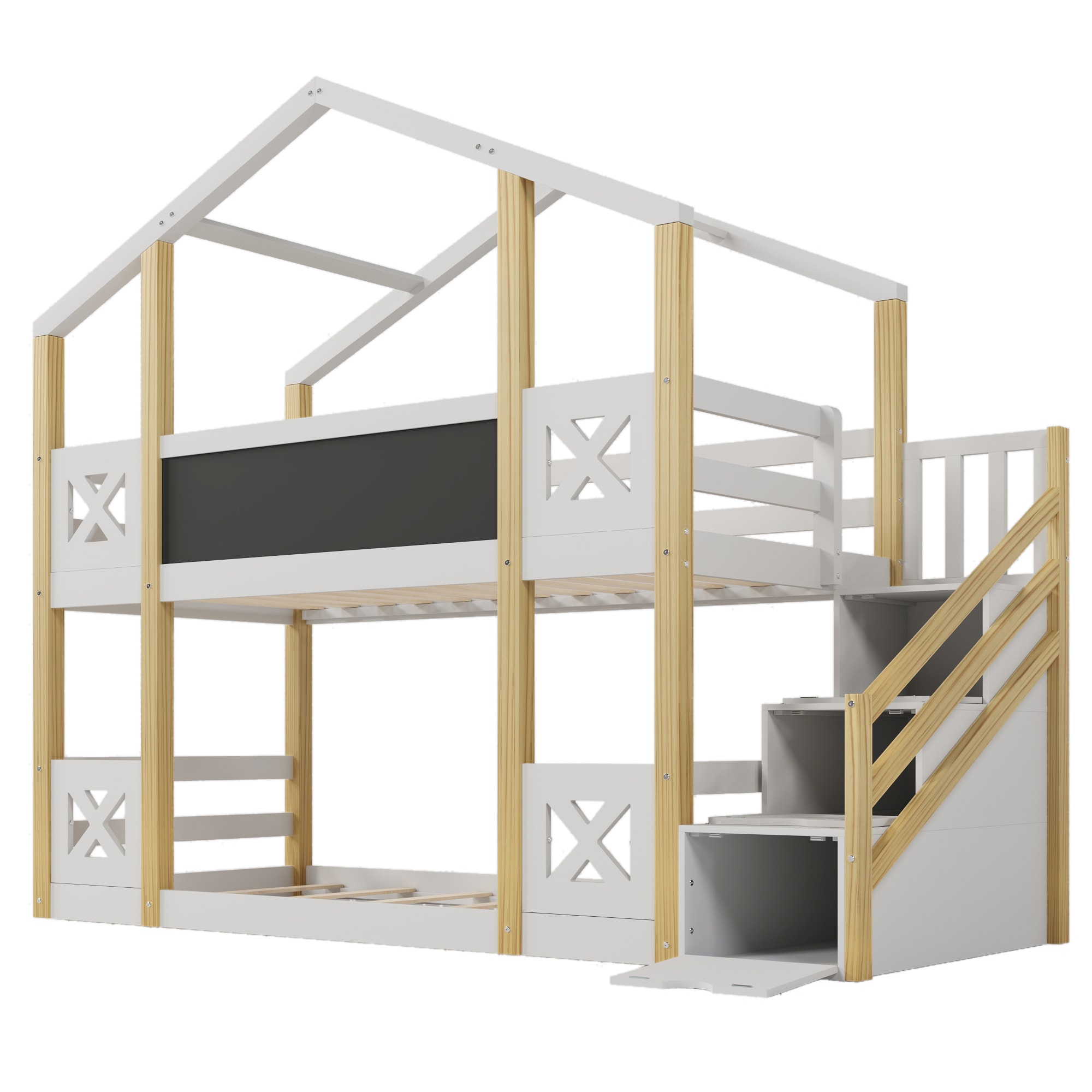 Bybafun YC4700001 White Twin over twin Bunk Bed