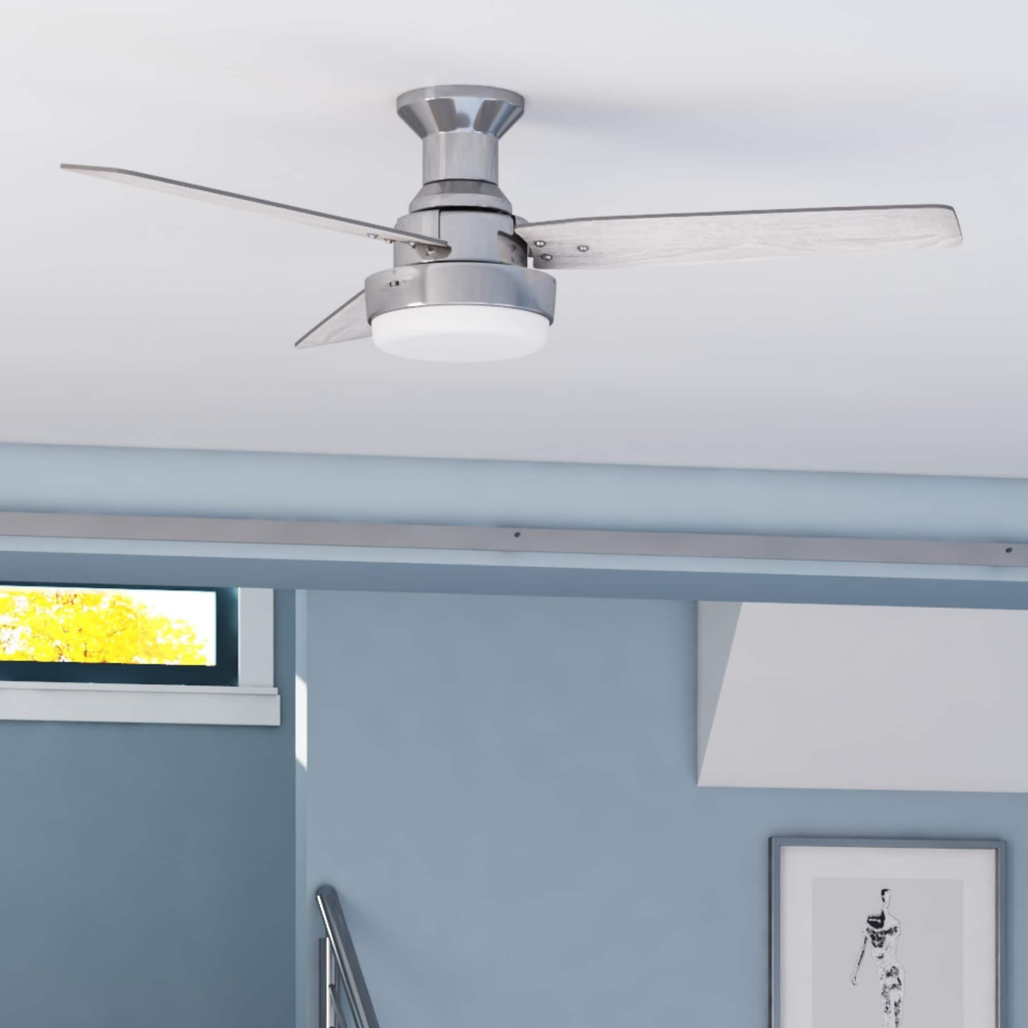 Harbor Breeze Mac 52-in Brushed Nickel with Driftwood/Toffee Blades Color-changing Indoor Flush Mount Ceiling Fan with Light and Remote (3-Blade) -  42299