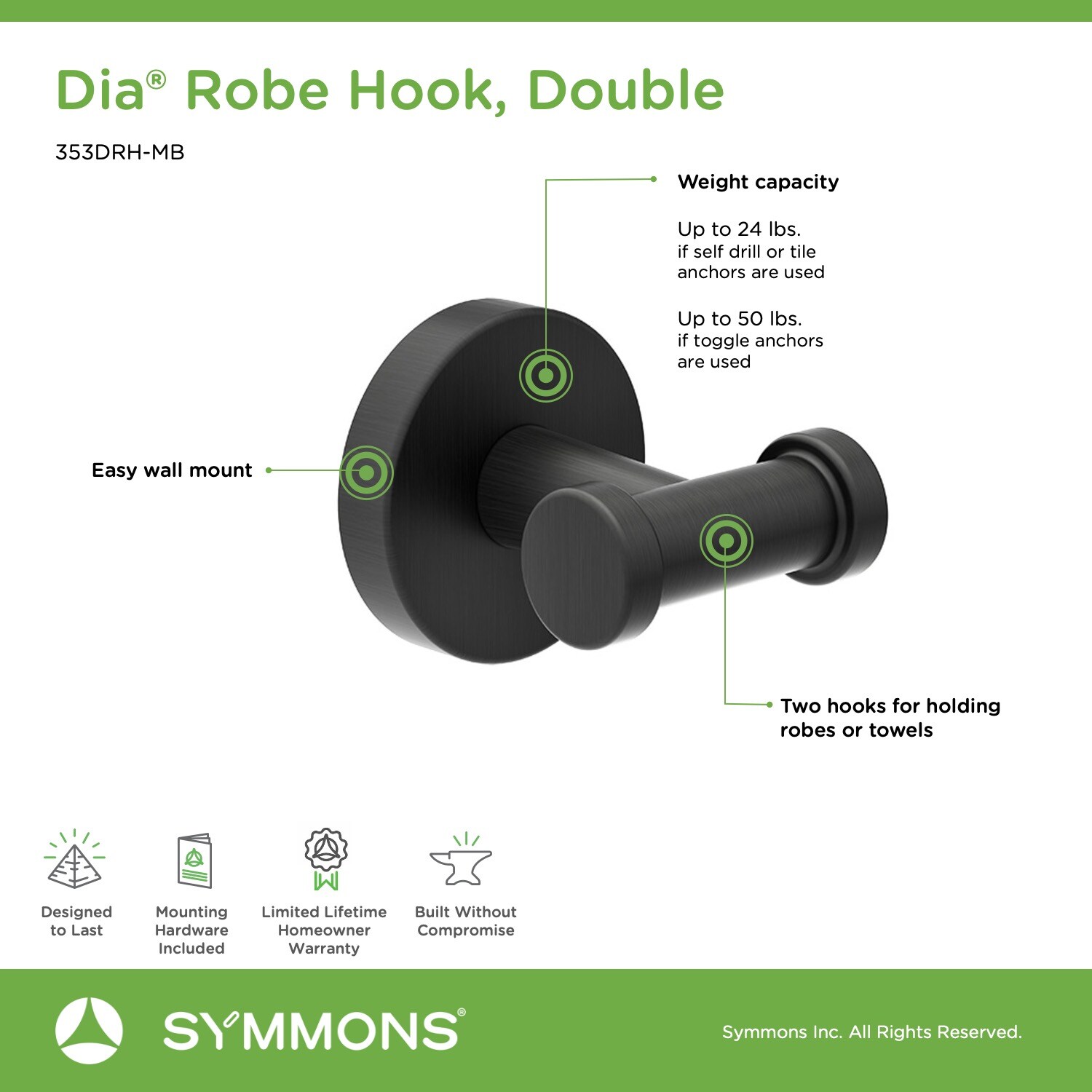 Symmons 353DRH-MB Robe-Hooks - View #3