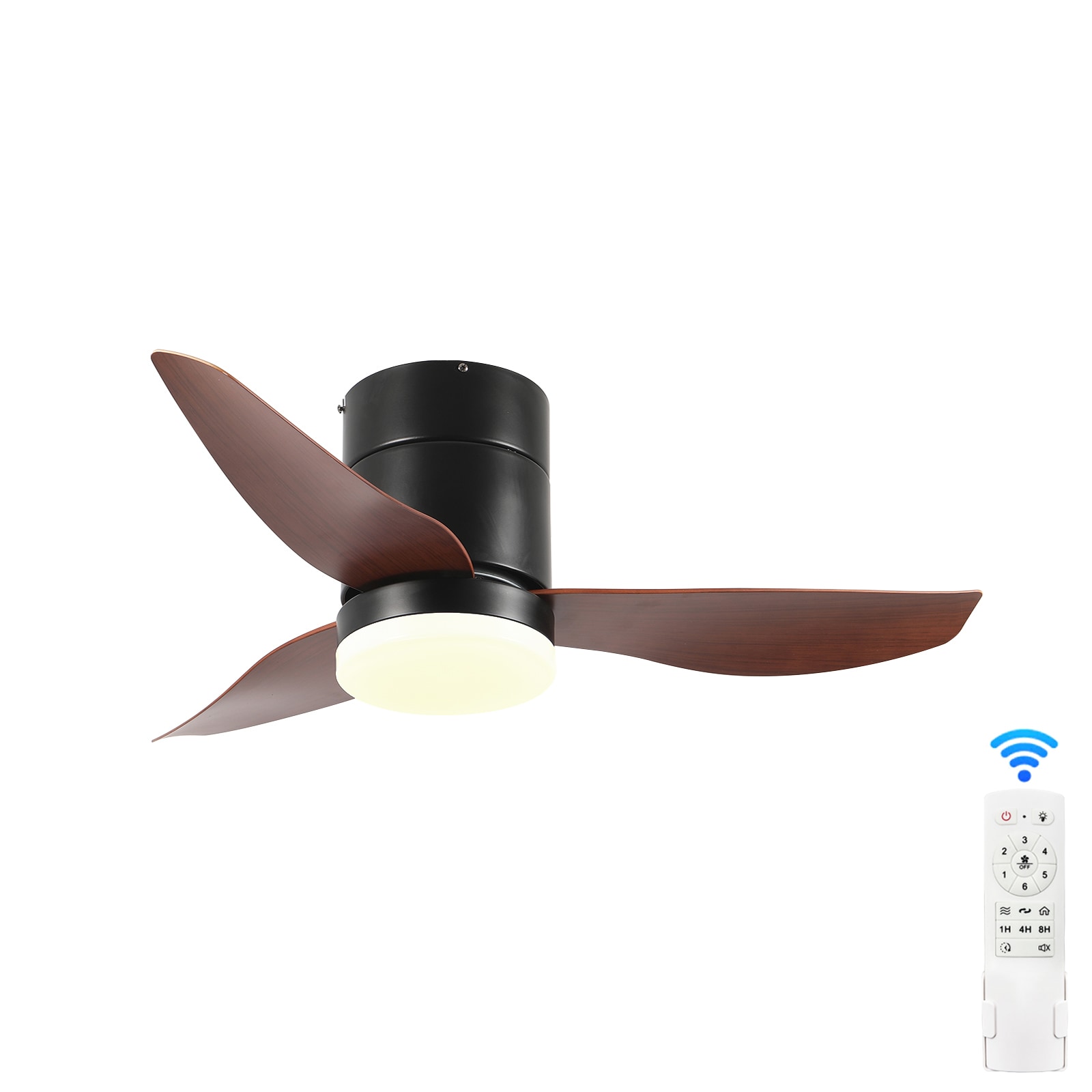 Tatayosi 36 Inch Matte Black 3 Blade Flush Mount Ceiling Fan with ABS Blades and Integrated LED Light