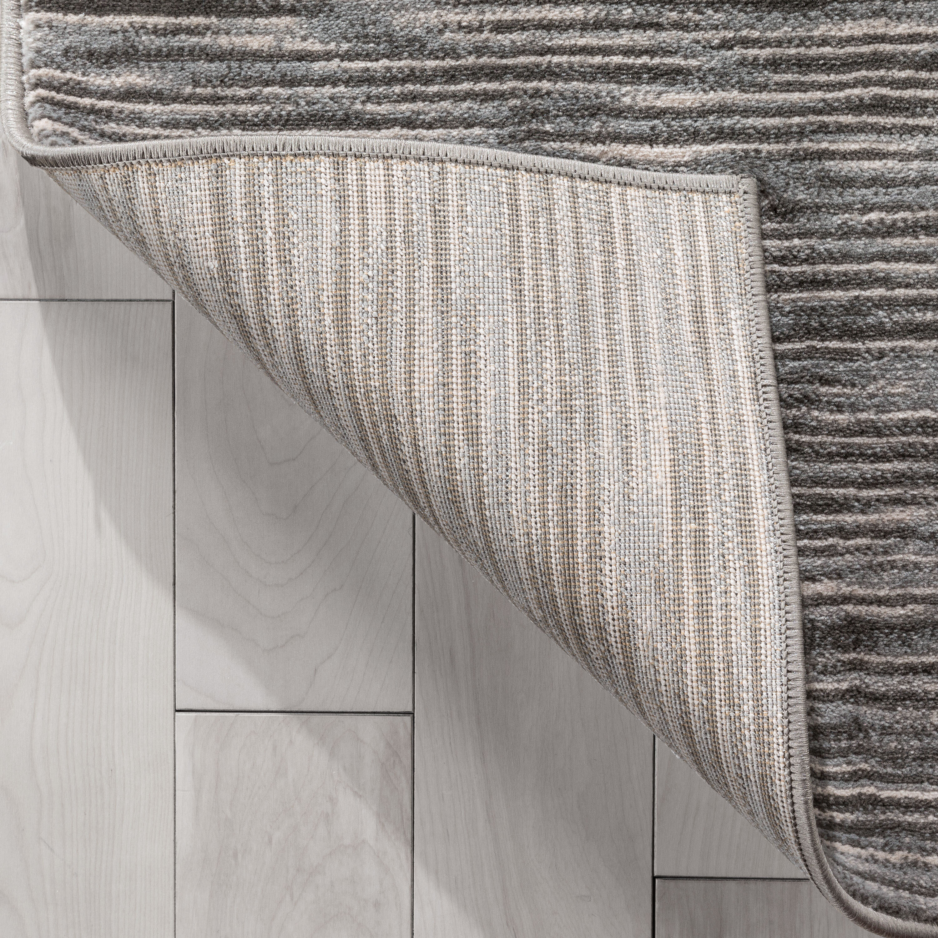 Dark Grey Striped Synthetic 5' x 7' Reversible Area Rug